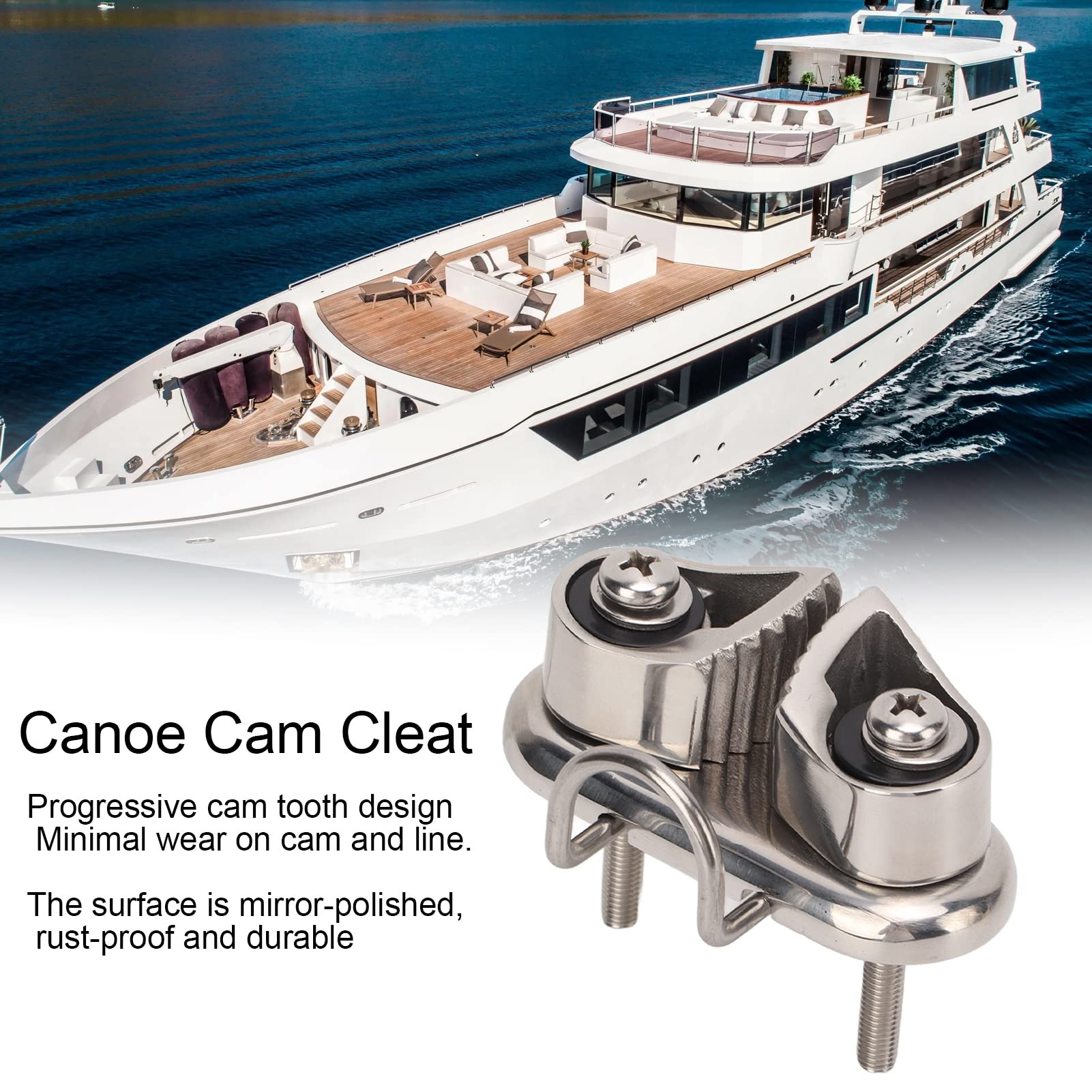 Stainless Steel 316 Boat Cam Cleat for Kayak & Sailboat - Mirror Polished with Wire Leading Ring - Fits 10mm Rope - Perfect for Pilates Equipment & Marine Applications