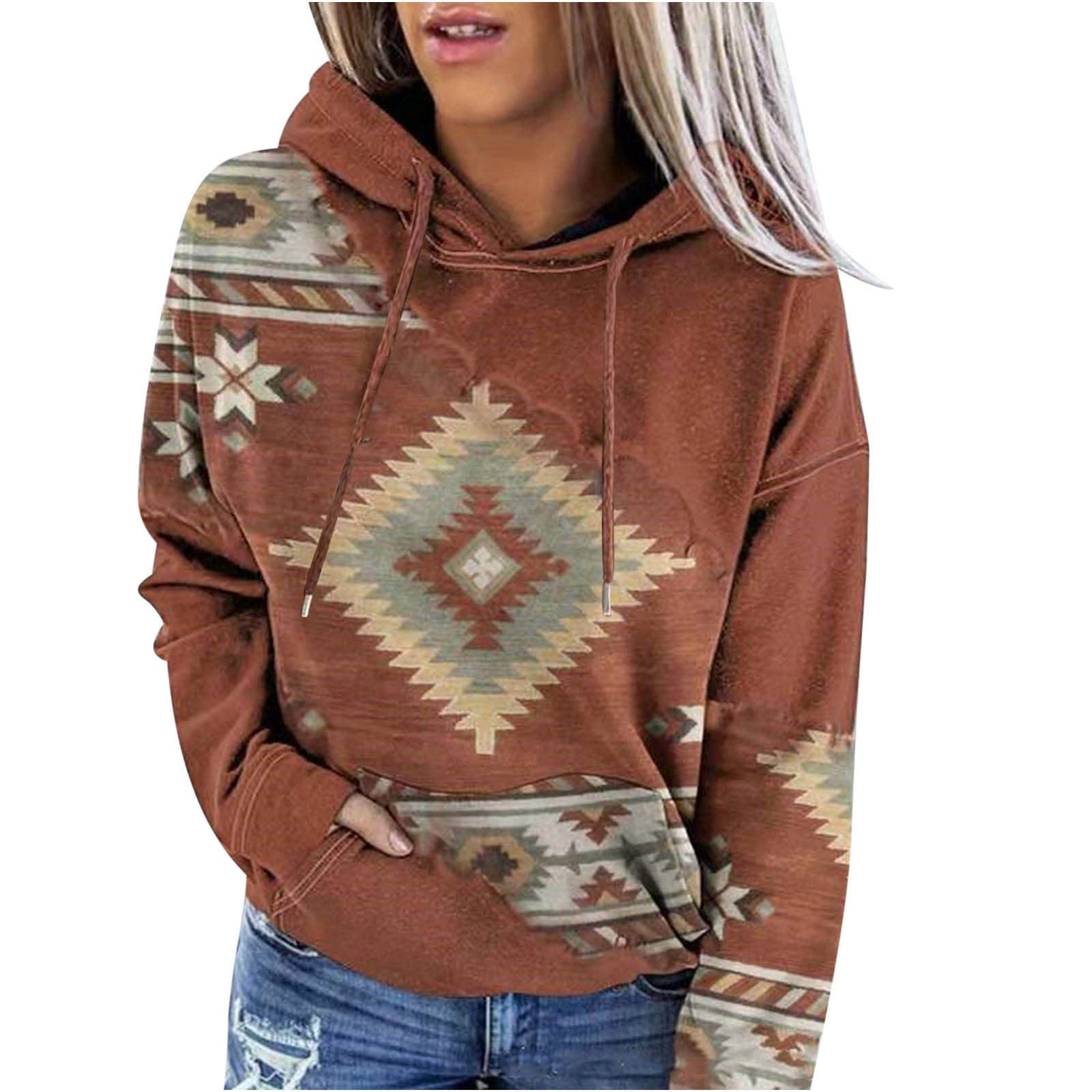 Ceboyel Women's Aztec Vintage Hoodie - Western Graphic Pullover Sweatshirt, Ethnic Drawstring Tops for Casual Fall Fashion | Perfect for Outdoor Adventures & Cozy Evenings