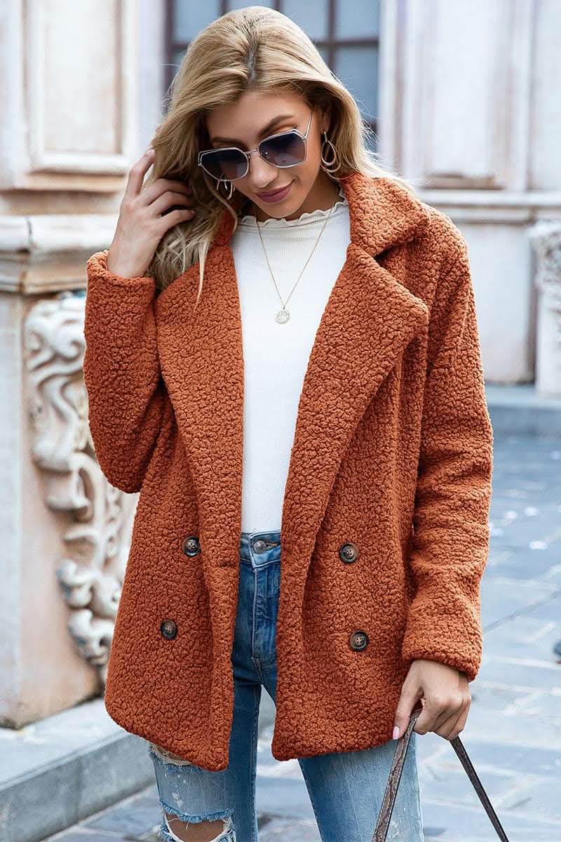 Stylish Sherpa Lapel Collar Coat for Women - Cozy Winter Jacket for Casual Outings & Outdoor Adventures