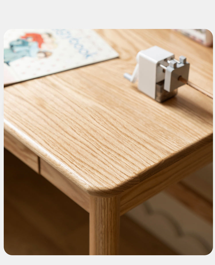 Solid Oak Wood Adjustable Height Kids Study Desk with Bookshelf - Perfect for Homework, Reading & Organizing in Bedroom or Playroom