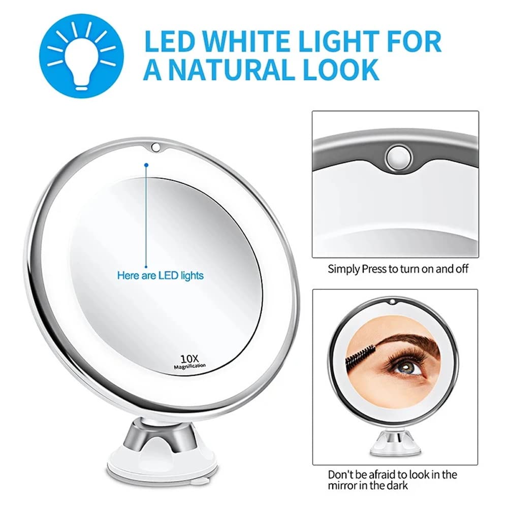 10x LED Lighted Makeup Mirror with Suction Cup - 6.7