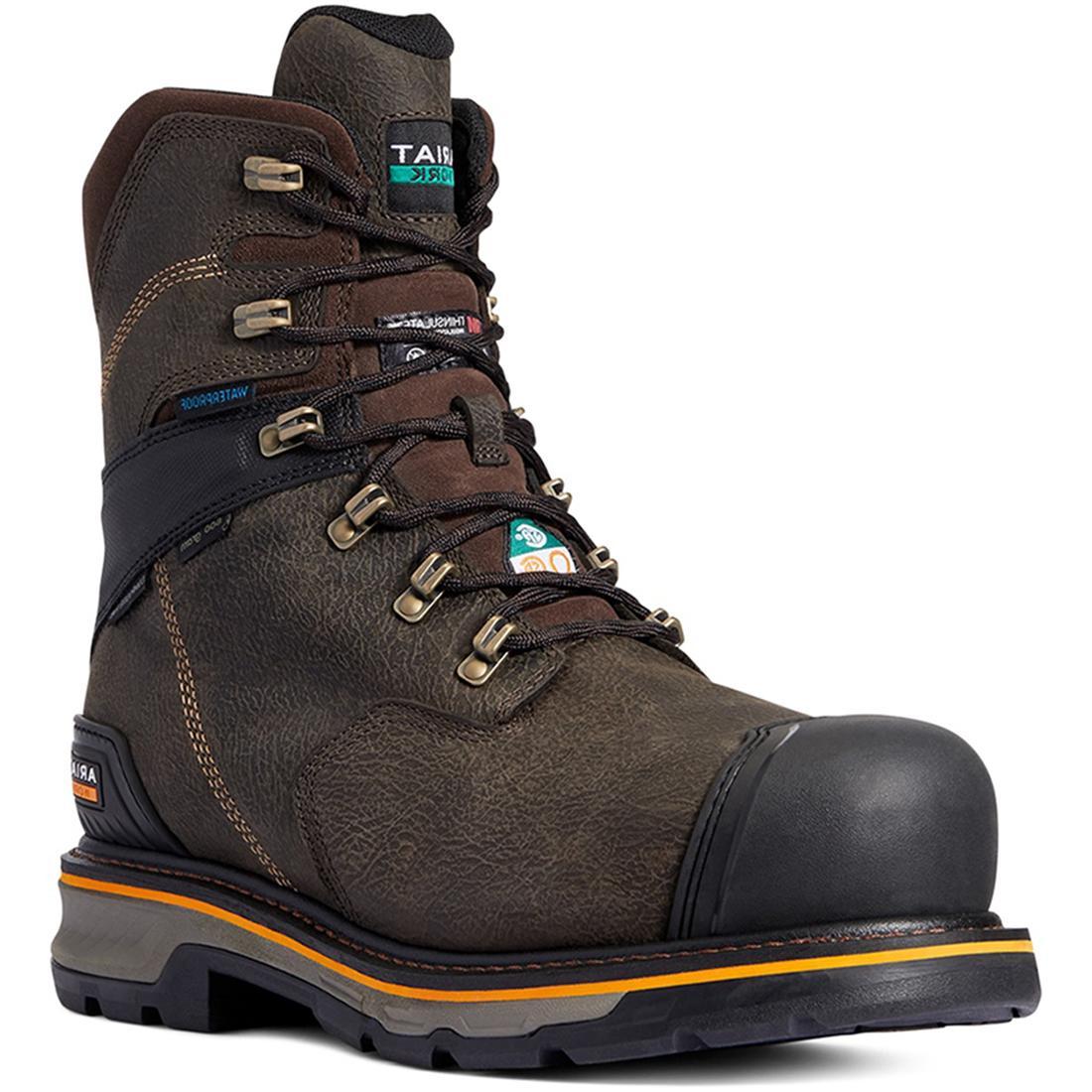 Stump Jumper CSA Glacier Grip 8 Inch Composite Toe Waterproof 600g Insulated Work Boots for Men - Iron Coffee Color | Heavy Duty Winter Construction & Outdoor Work Shoes for Snow, Hiking & Cold Weather