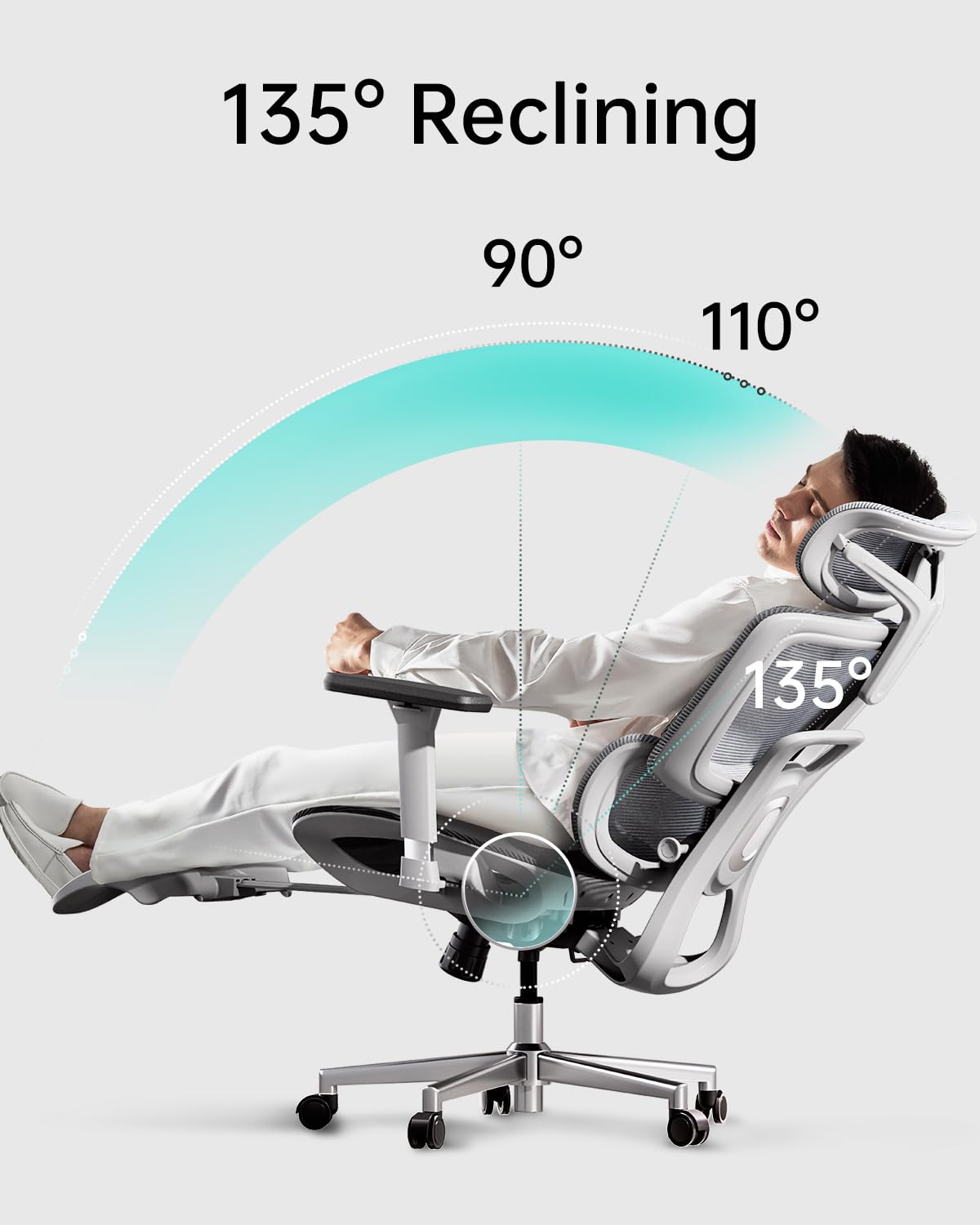 Hbada Ergonomic Office Chair - 3D Adjustable Armrests & Lumbar Support, High Back Mesh Computer Chair for Big and Tall Users, White Home Office Desk Chair - Perfect for Long Work Hours, Gaming & Remote Work Setup
