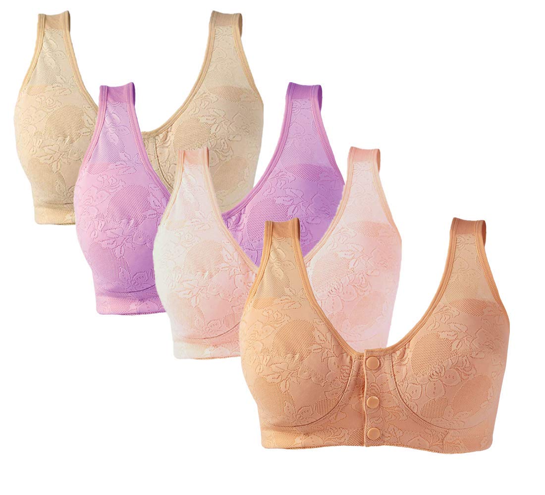 Wireless Cotton Soft Cup Everyday Bras for Women - Front Rose Lace Post-Surgical Support (34-42B/C) | Comfortable Daily Wear & Recovery After Surgery