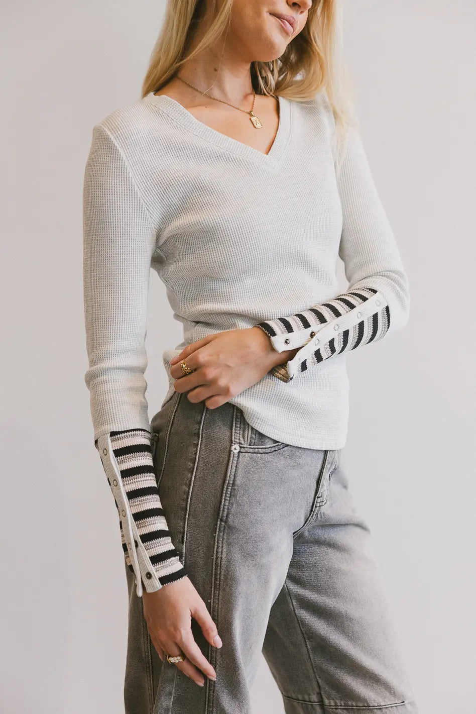 Women's Ashton Waffle Knit Top in Grey - Soft Casual Long Sleeve Shirt for Fall & Winter Layering | Perfect for Office Wear, Weekend Outfits and Coffee Dates