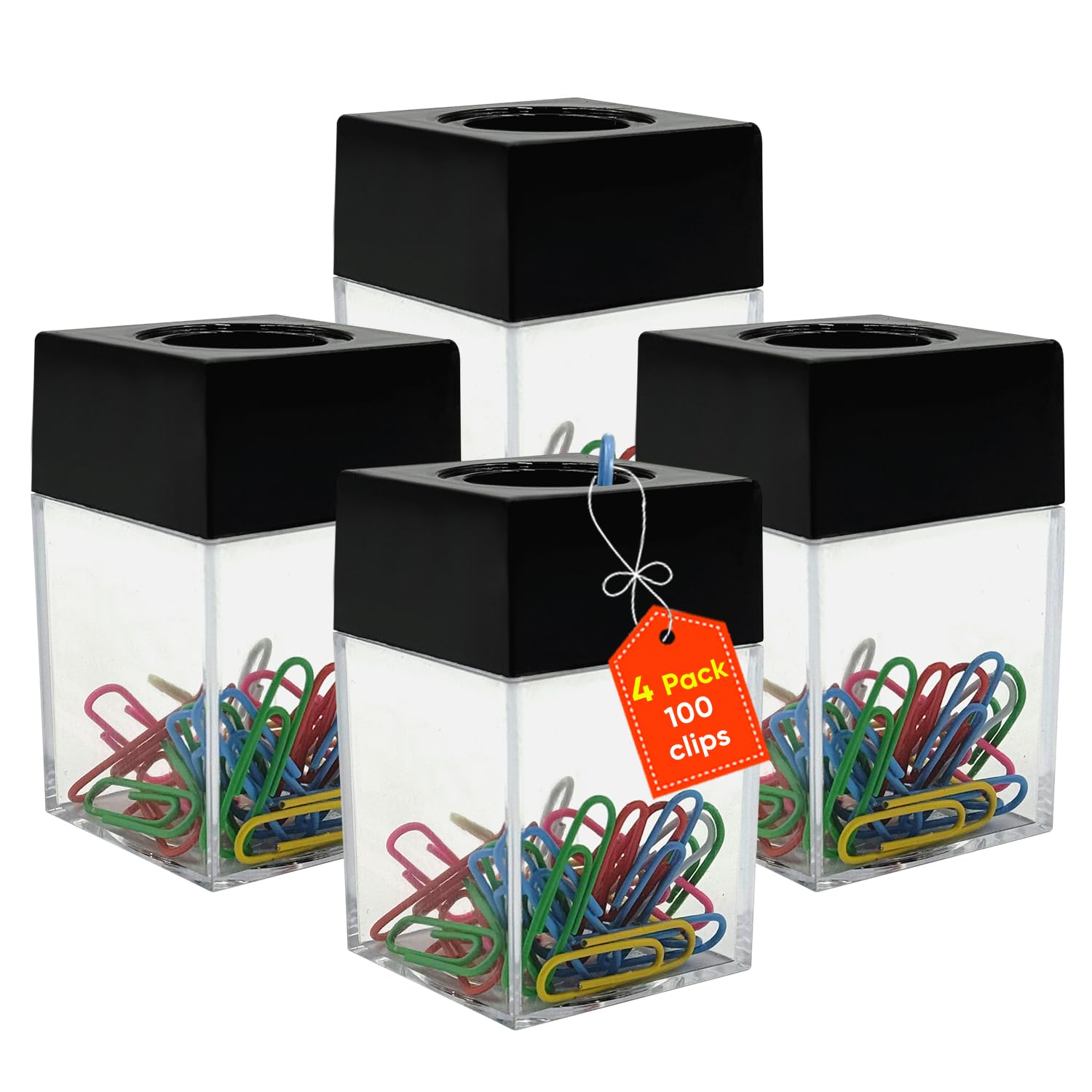 2 Pack Magnetic Paper Clip Holder with 50 Clips - Strong Desk Organizer for Office & Home - Holds Up to 150 Paperclips - Perfect for Documents, Notes & Bulletin Boards