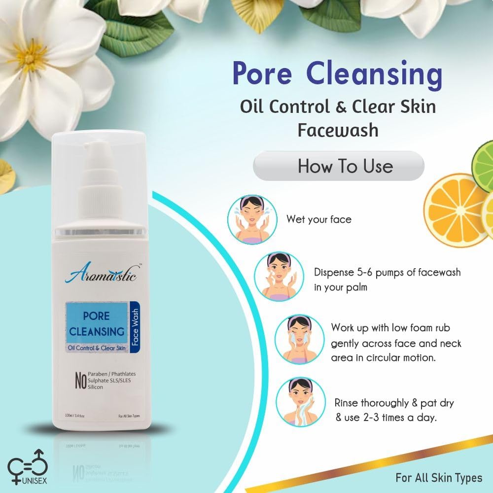 **Aromaistic Pore Cleansing Face Wash with Niacinamide – Deep Cleansing, Hydrating & Anti-Acne Oil Cleanser for Women & Men | Paraben, Sulfate & Silicone-Free | 100ml | Perfect for Daily Skincare & Acne-Prone Skin**
