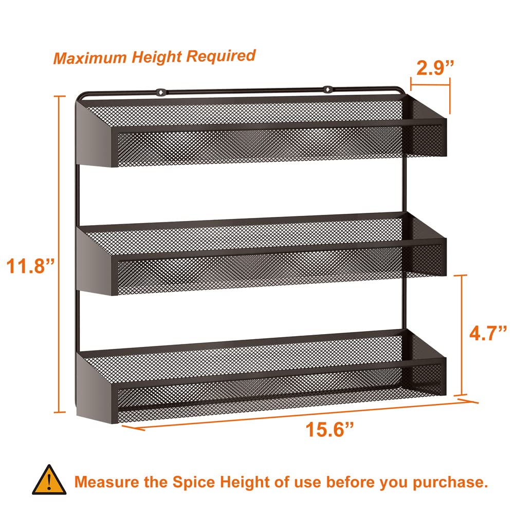 2 Pack AULEDIO 3-Tier Spice Rack Organizer - Countertop or Wall Mounted Kitchen Cabinet Storage Shelf for Spices, Cosmetics & Bathroom Essentials - Bronze Finish | Perfect for Pantry, Cupboard & Shower Organization