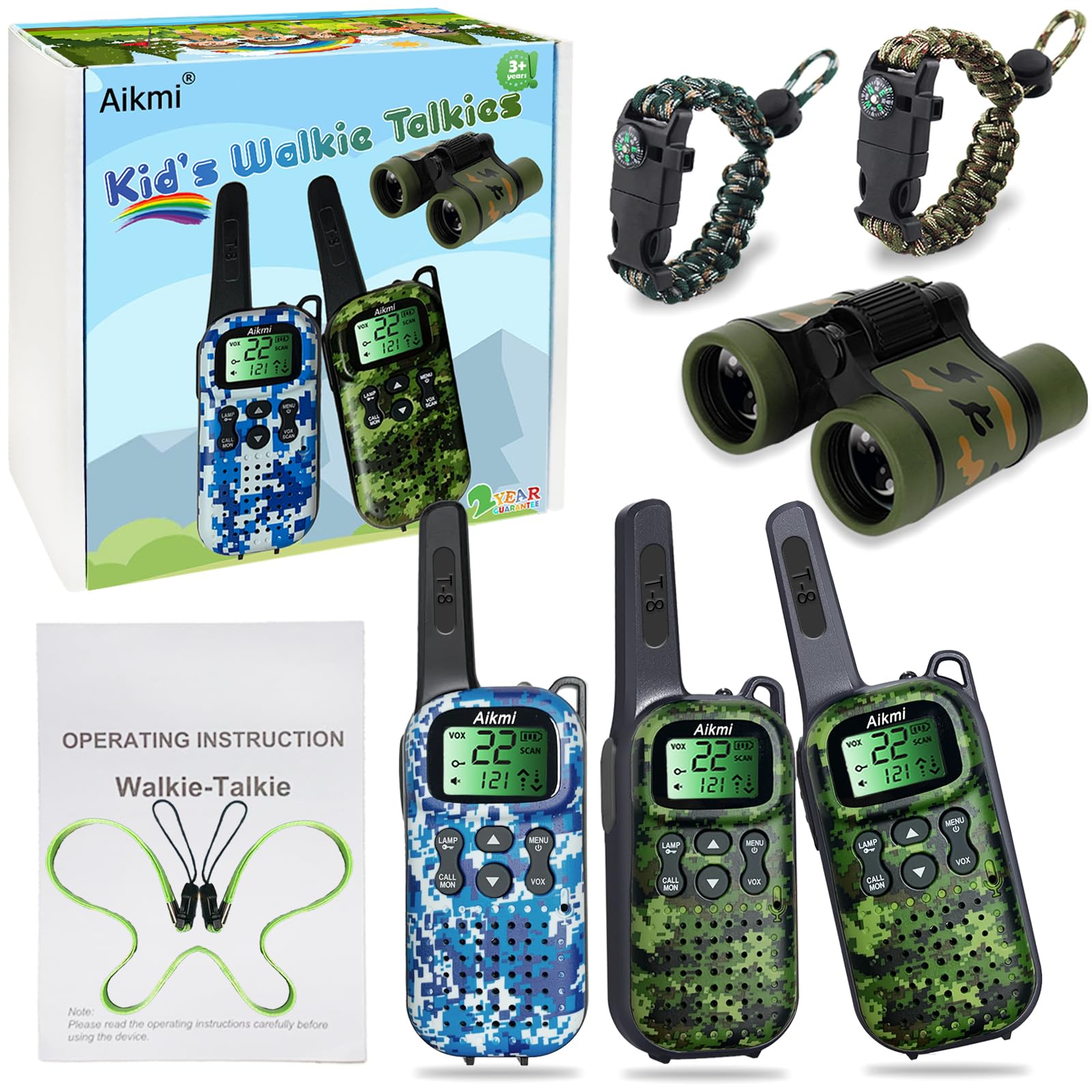 Best Walkie Talkies for Kids - Long Range 2 Way Radios for Boys & Girls Ages 5-10 | Perfect Outdoor Toys for Camping, Hiking, Hunting & Birthday Gifts (Green, Blue) | Ideal for Family Adventures & Backyard Games