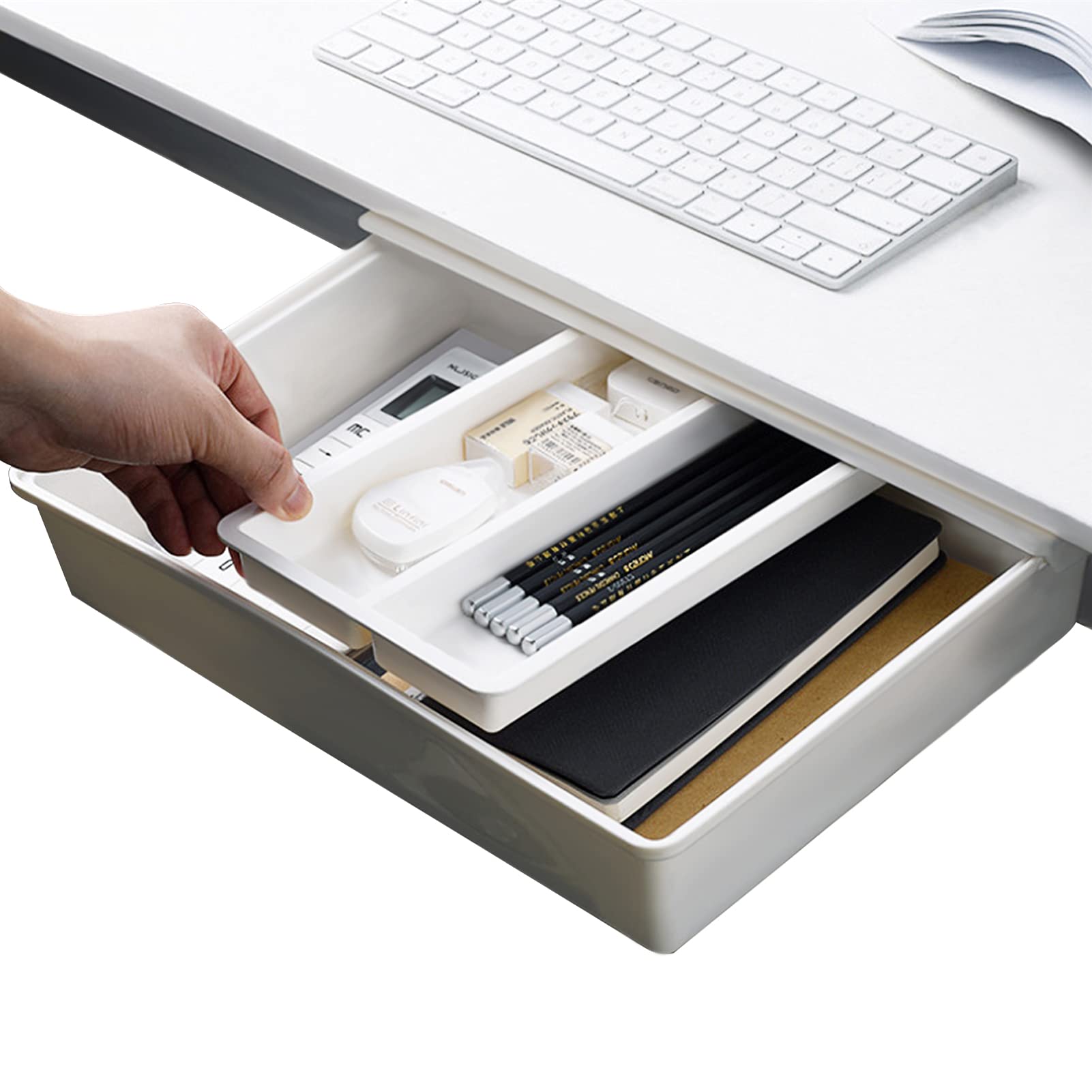 Landmore Under Desk Drawer Organizer - Self-Adhesive Slide-Out Hidden Storage for Office, School & Home Desks | Perfect for Organizing Files, Stationery & Office Supplies