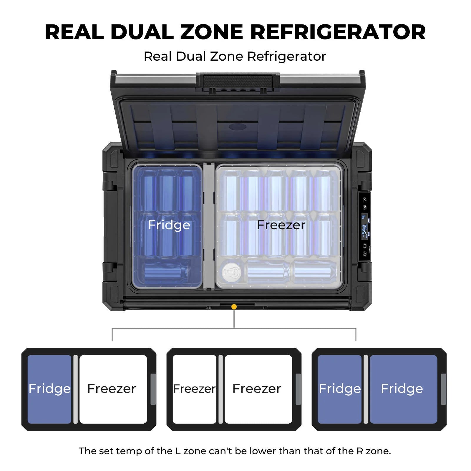BougeRV Rocky 12V Dual Zone Portable Car Refrigerator - Perfect for Camping, Road Trips & Outdoor Adventures