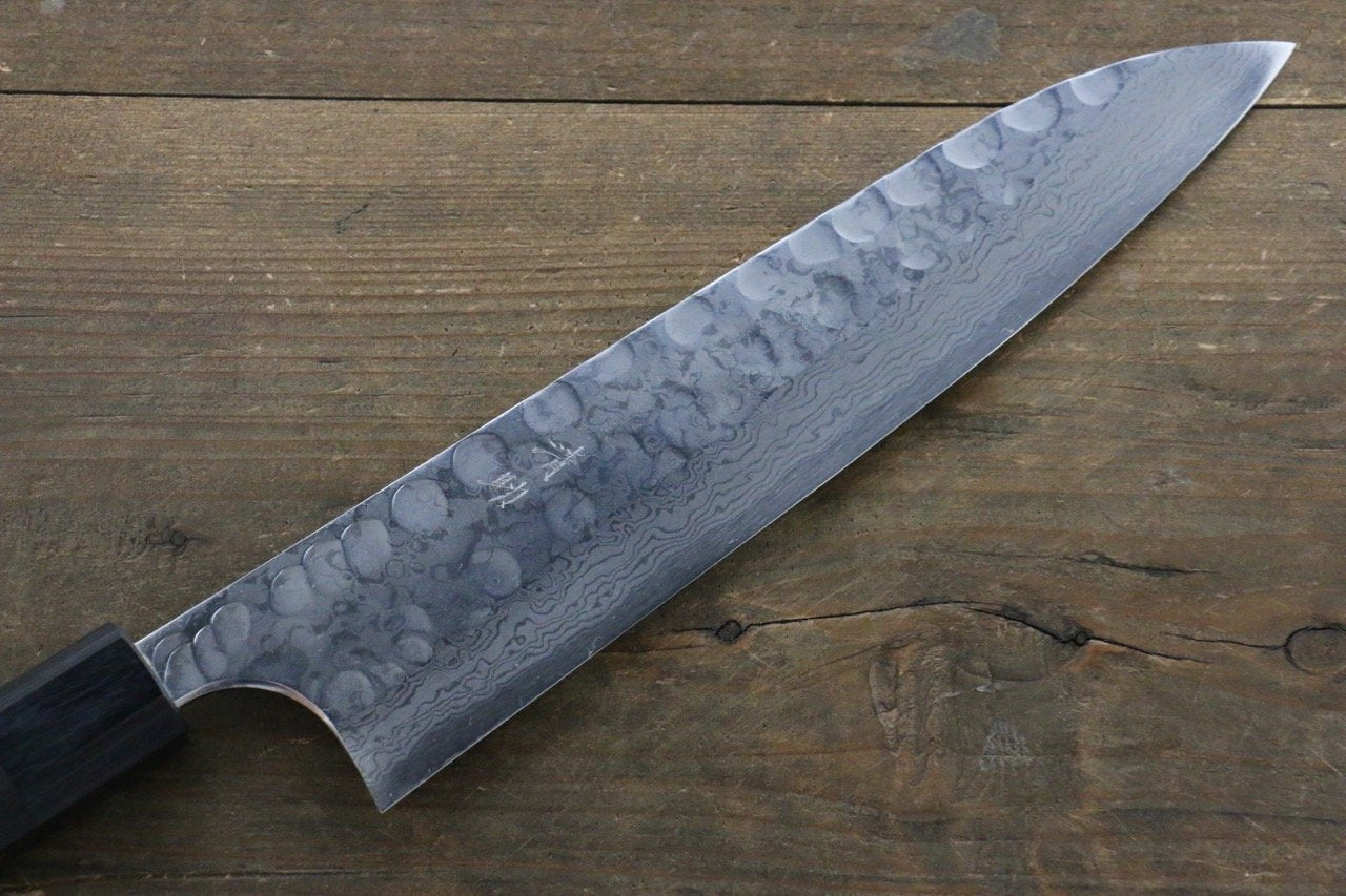 Premium Seisuke Blue Steel No.2 Hammered Damascus Gyuto Chef Knife 210mm - Japanese Shitan Handle - Professional Kitchen Knife for Slicing, Dicing & Meat Cutting