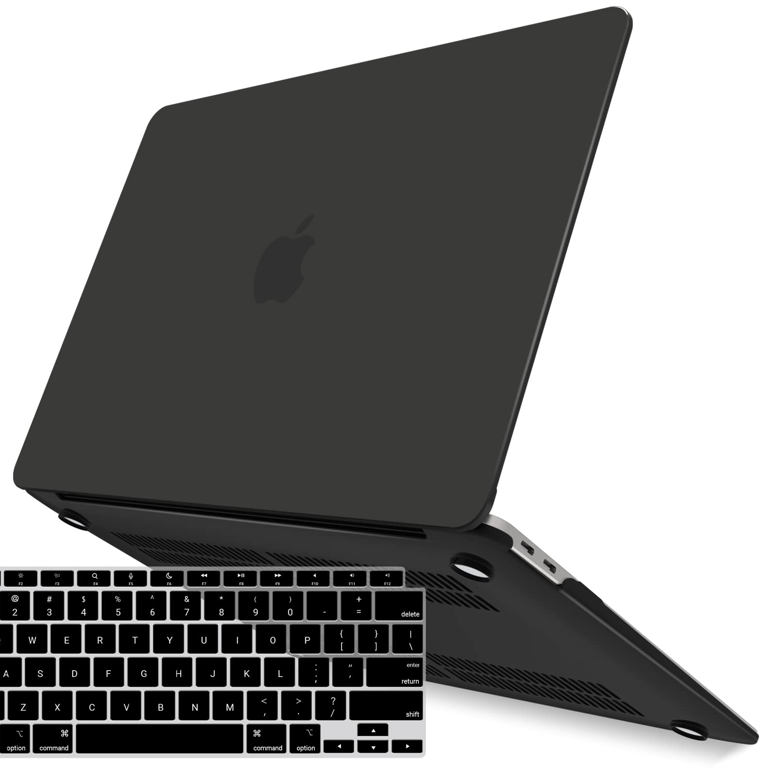 iBenzer Hard Plastic Protective Case for MacBook Air 13-inch (2020-2022 Models A1932/A2179/A2337 M1) with Keyboard Cover & Touch ID Protection - Black | Perfect for Work, Travel & School Use