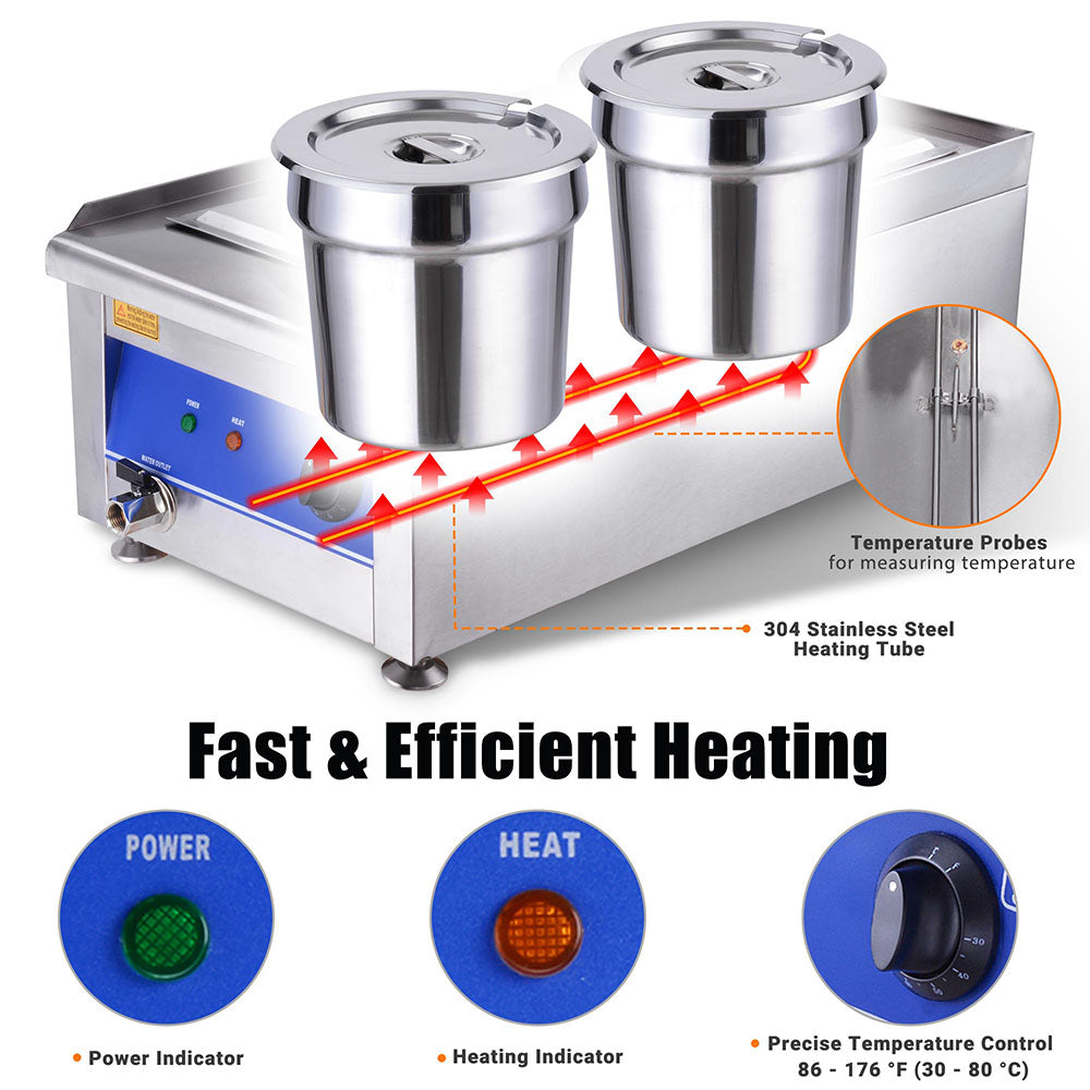 TheLAShop 14 Quart Commercial Food Warmer - Dual Pot Buffet Soup Warmer with Drain Spout - Perfect for Catering, Restaurants, and Buffet Service