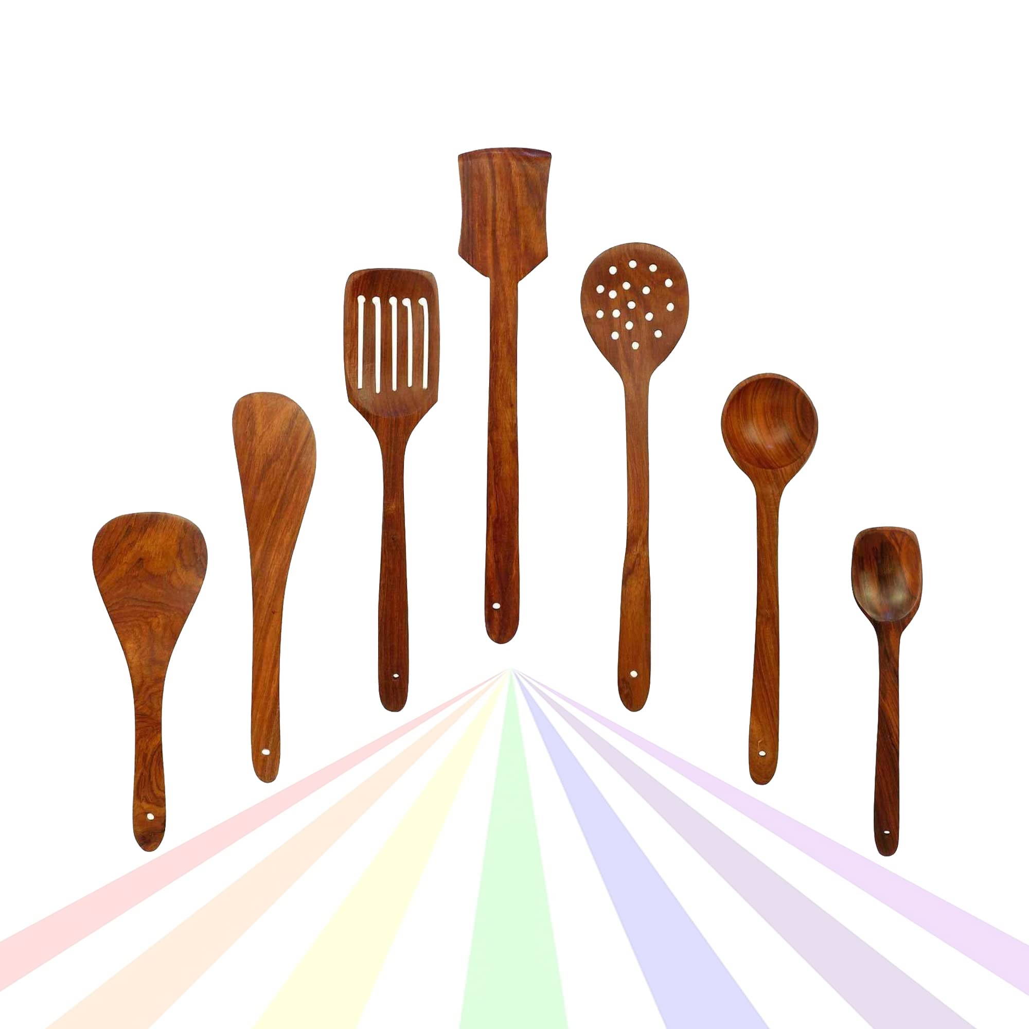 CRAFTCASTLE 7-Piece Sheesham Wooden Serving & Cooking Spoon Set - Natural Brown Kitchen Utensils for Cooking, Serving & Dining - Perfect for Home, Restaurants & Gifting