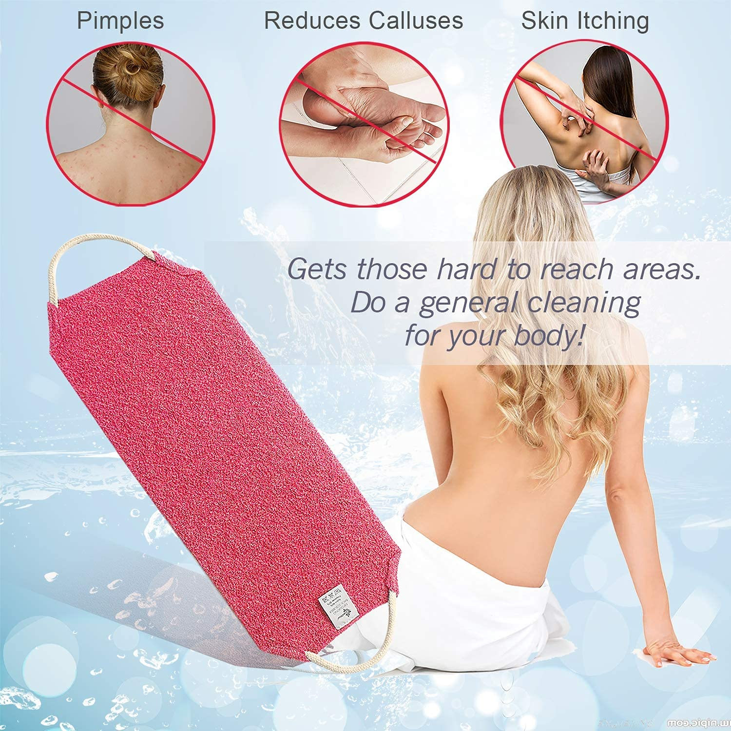 Exfoliating Back Scrubber with Handles - Dual-Sided Body Scrubber for Deep Cleansing & Skin Massage | Improves Blood Circulation | Shower Exfoliator for Men & Women | 2 Pack Pink | Perfect for Spa Days & Relaxing Bath Time