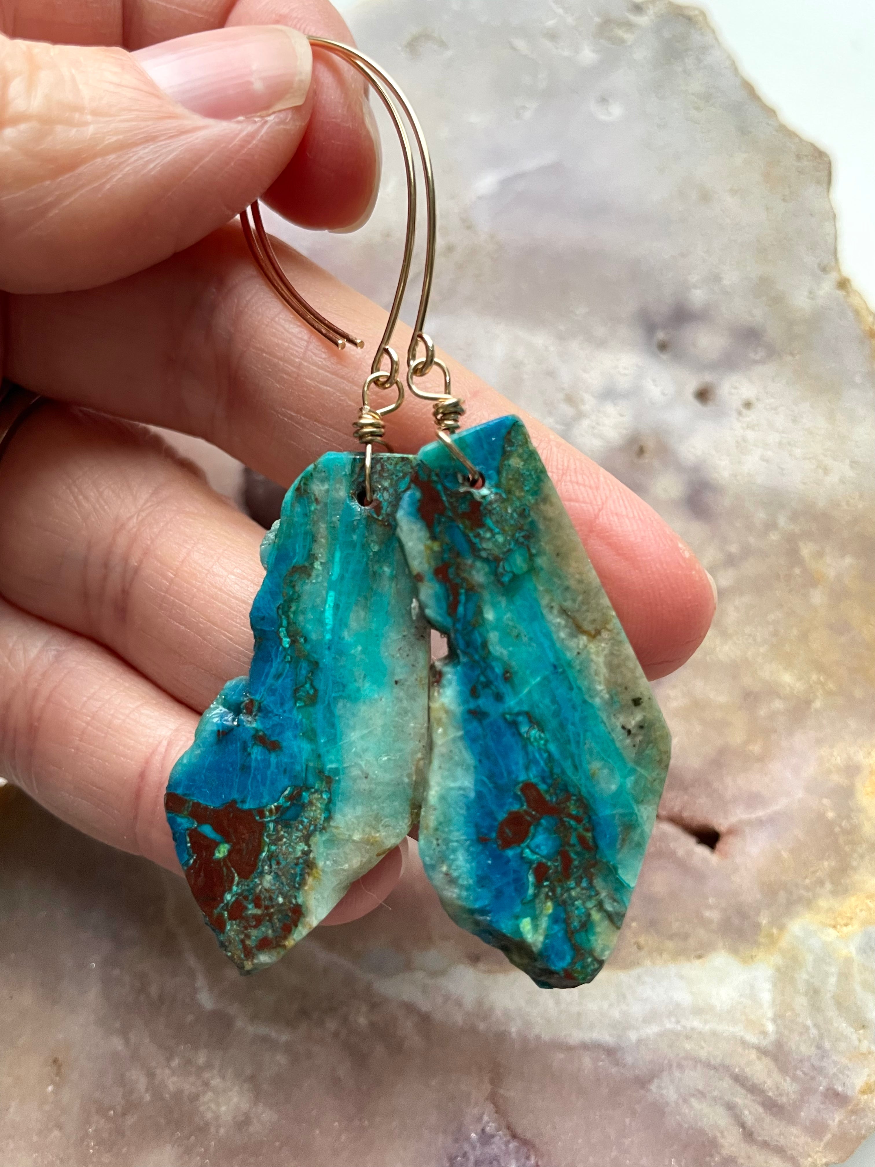 Chrysocolla Gold Filled Statement Crystal Gemstone Earrings for Women | Elegant Bohemian Jewelry | Perfect for Parties, Weddings & Special Occasions