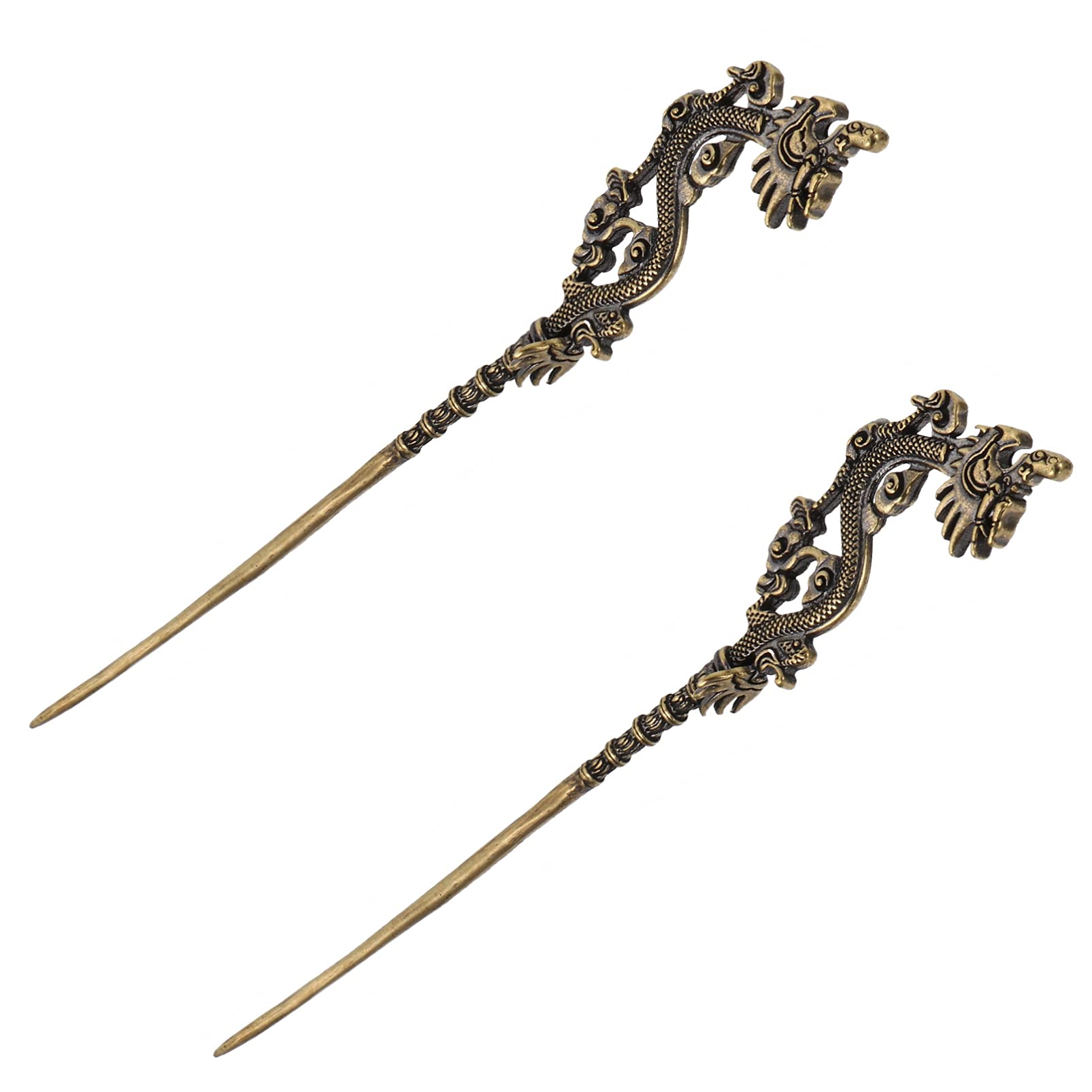 EXCLUZO 2-Piece Vintage Chinese Dragon Hair Pins - Metal Hair Sticks, Hair Accessories & Chopsticks for Women & Girls - Perfect for Weddings, Cosplay & Traditional Hairstyling