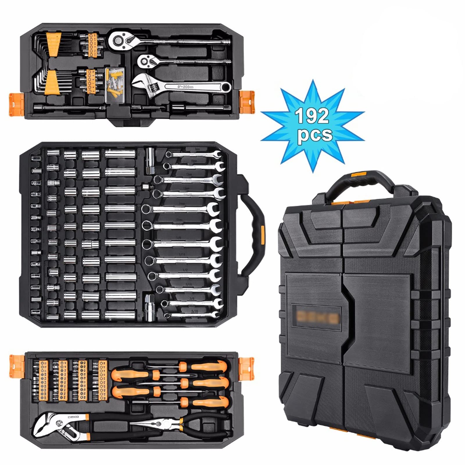 192-Piece Professional Mechanics Tool Set with Ratchet, Spanner & Screwdriver - Complete Auto Repair Socket Kit in Durable Blow-Molding Case | Perfect for Car Maintenance, DIY Projects & Emergency Roadside Repairs