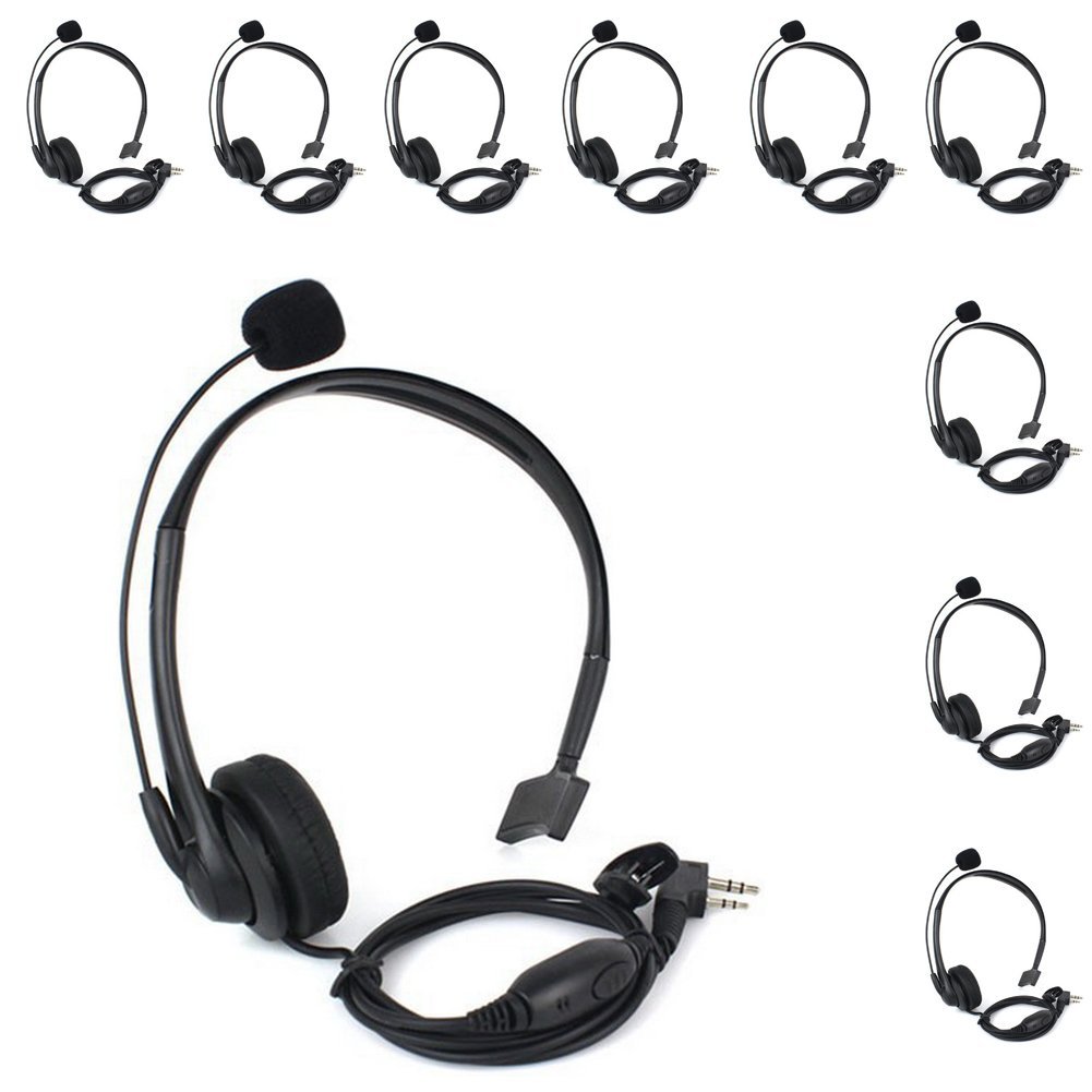 2-Pin Noise Cancelling Overhead Headset with Boom Mic for Kenwood Baofeng Wouxun Two-Way Radios - Durable Communication Headset for Security, Construction & Outdoor Activities
