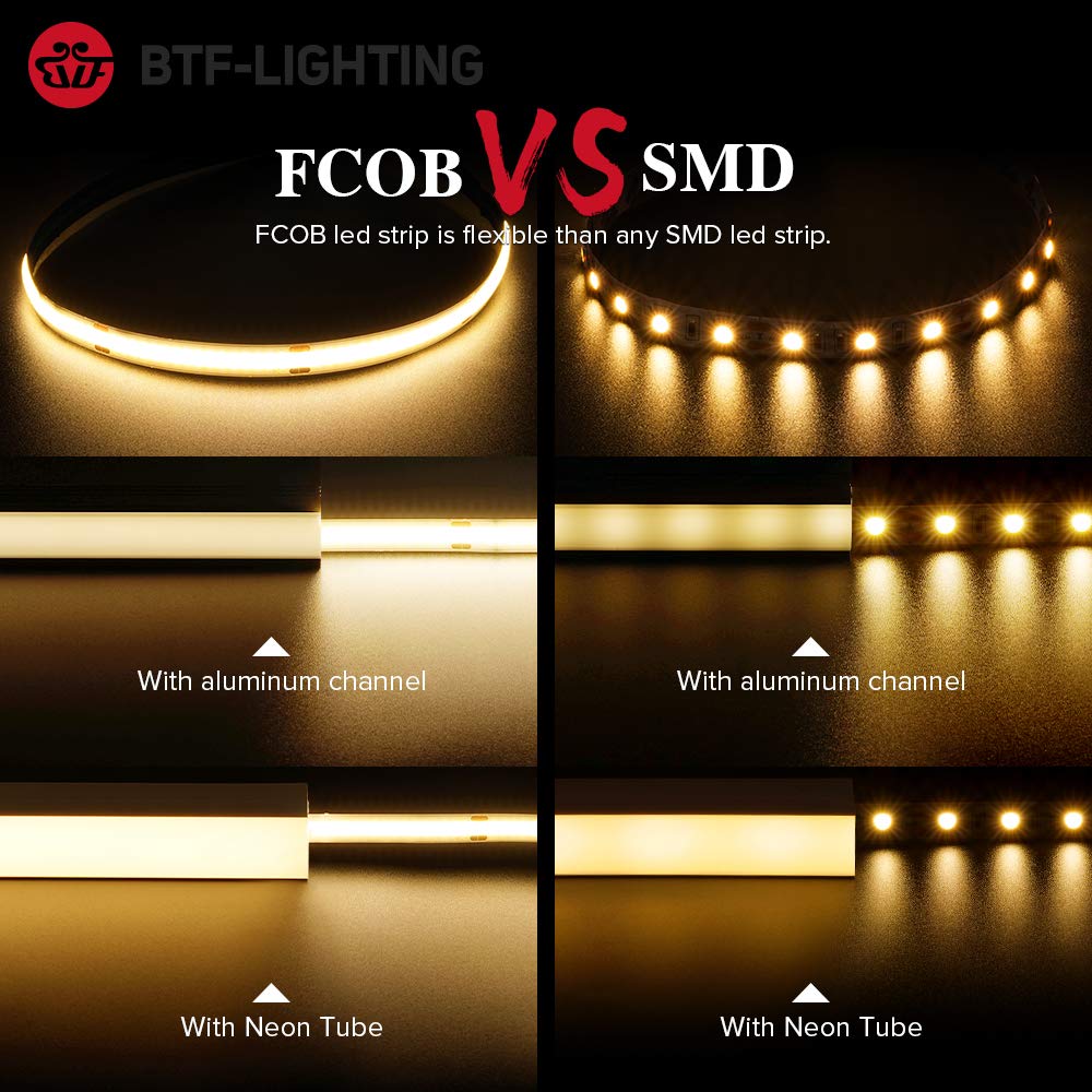 BTF-LIGHTING FCOB COB LED Strip Lights 3.28FT 320LEDs, Warm White 3000K USB Powered 5V 7W, Dimmable High CRI 90+ Flexible 8mm Width for TV Backlight, PC Setup, Bedroom, Kitchen & Home DIY Decor - Perfect for Ambient Lighting and Creative Projects