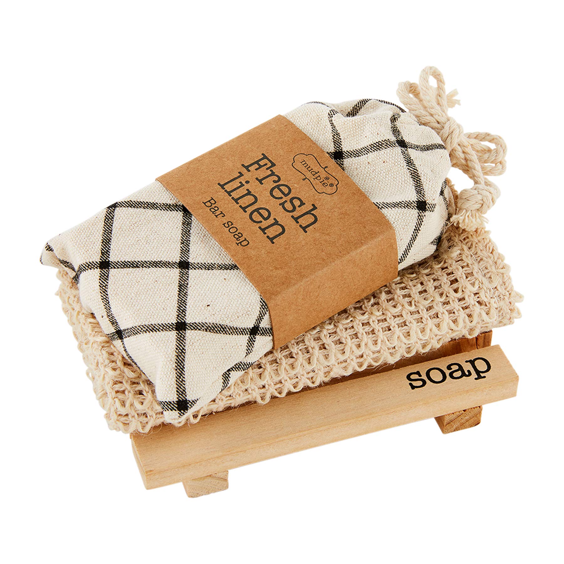 Mud Pie Soap Dish and Cloth Set - Checkered Design for Bathroom, Kitchen, and Spa | Ceramic Soap Holder with Absorbent Cotton Towel | Home Decor and Gift Idea