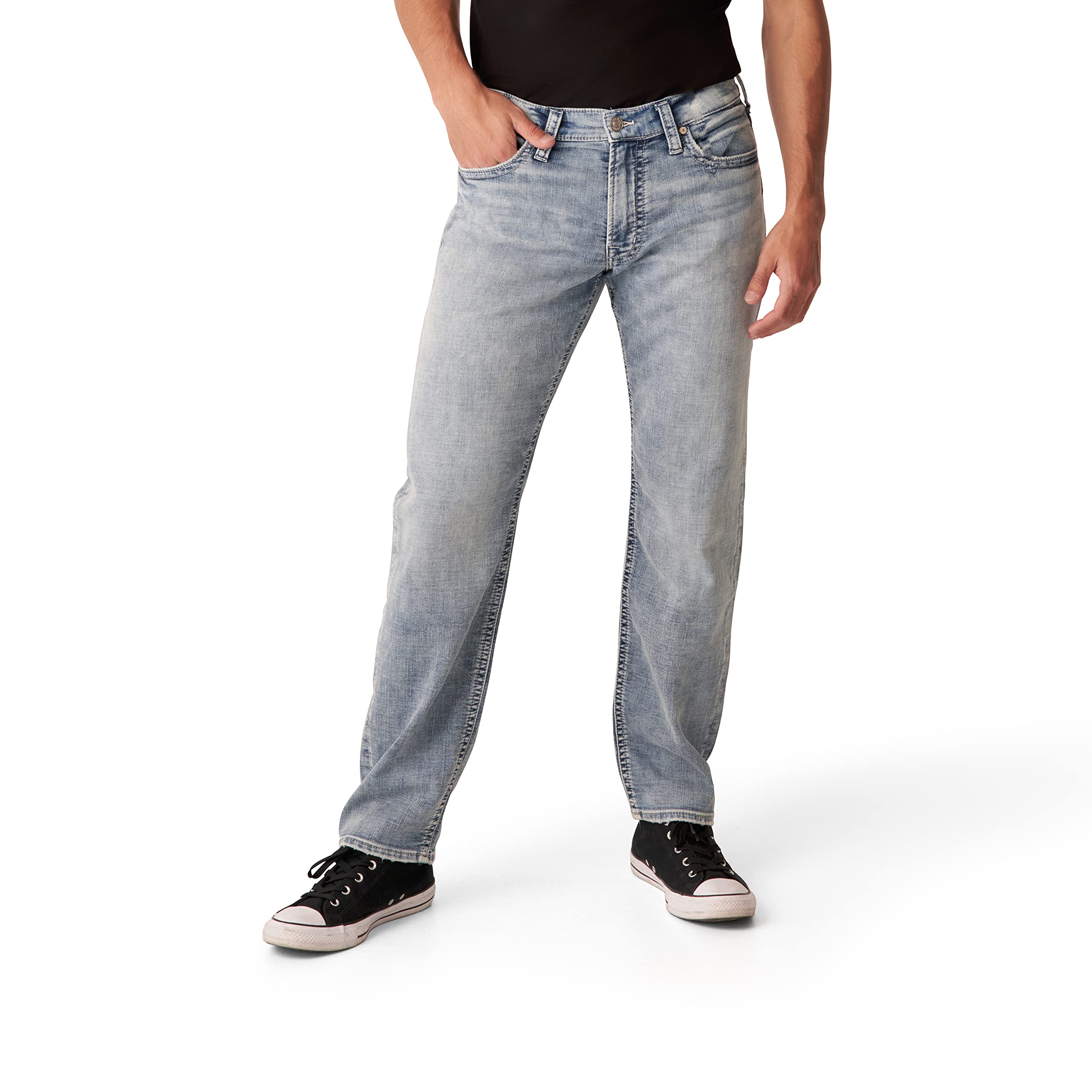 Silver Jeans Co. Men's Eddie Relaxed Tapered Fit Jeans - Comfortable Casual Denim Pants for Everyday Wear, Work & Weekend Outings