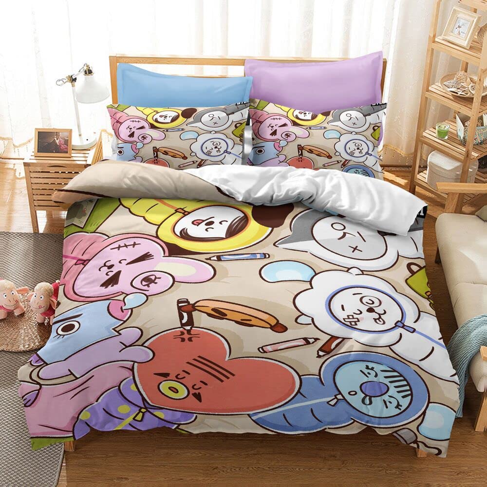 Happy Kids Theme 3-Piece Cartoon Comforter Set with Pillow Sham - XL, Twin, Cal King Size | Soft Printed Bedding for Children's Room Decor & Cozy Sleep
