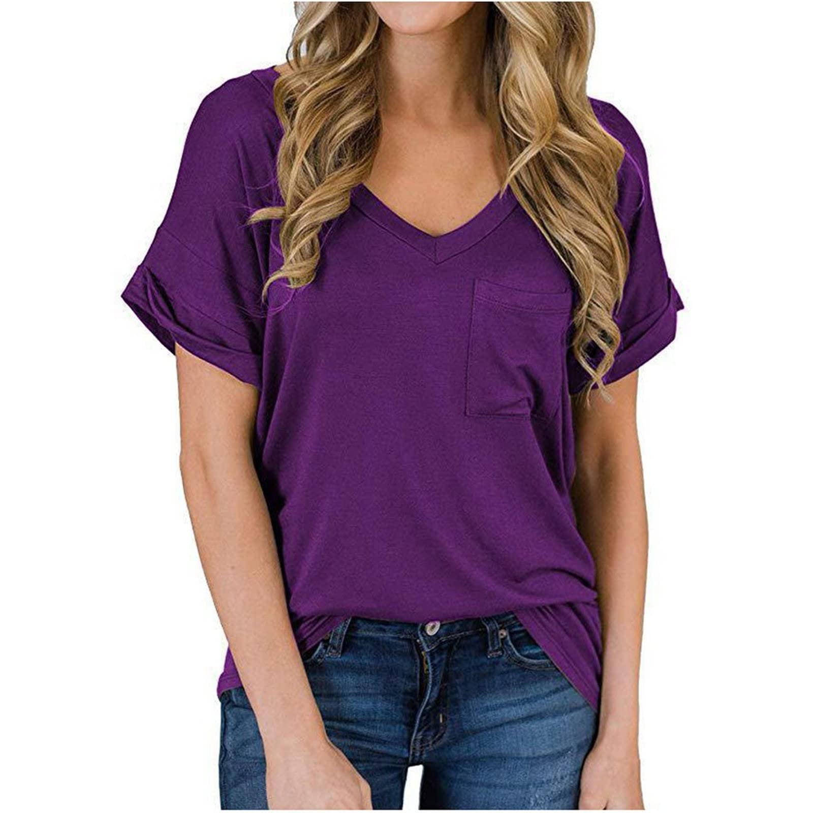 Women's Summer Short Sleeve V-Neck Casual T-Shirts - Soft Comfortable Plus Size Tunic Tops & Blouses for Everyday Wear, Work & Vacation