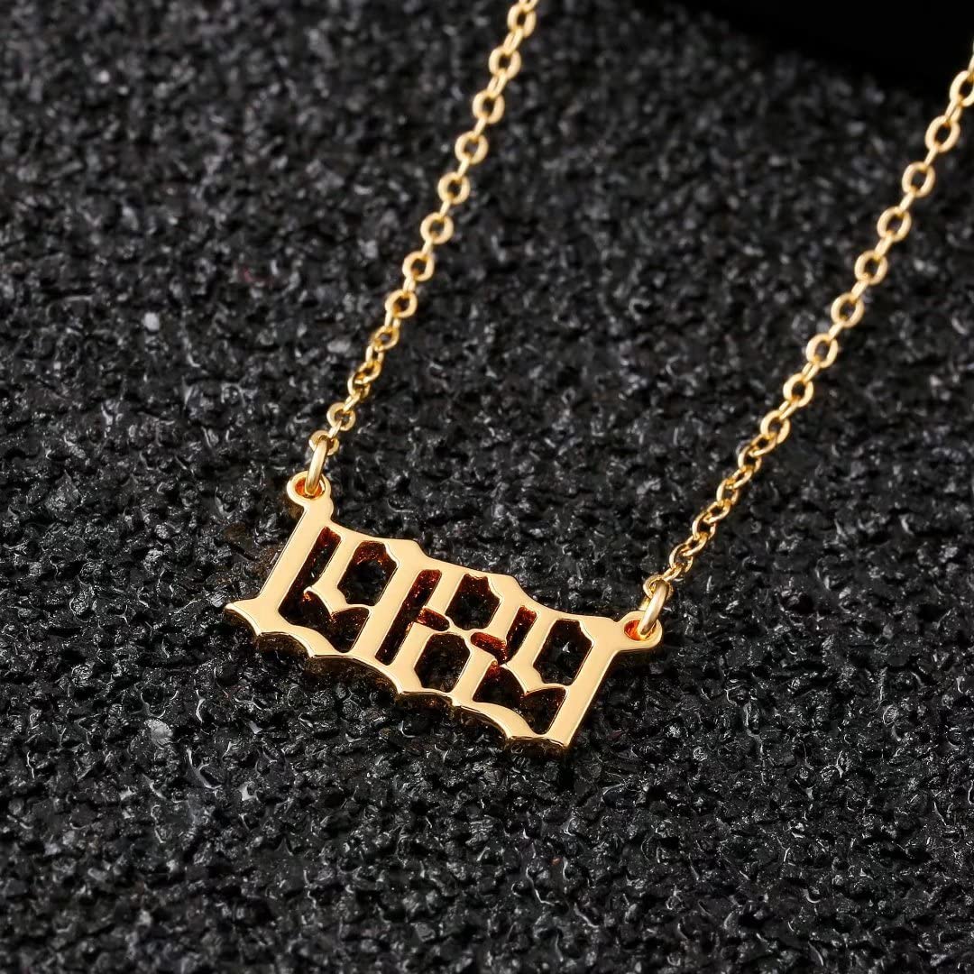 18K Gold Plated Old English Birth Year Necklace for Women - Personalized Jewelry Gift for Birthday, Anniversary (1970-2021) | Elegant Pendant for Everyday Wear, Special Occasions & Meaningful Gifting