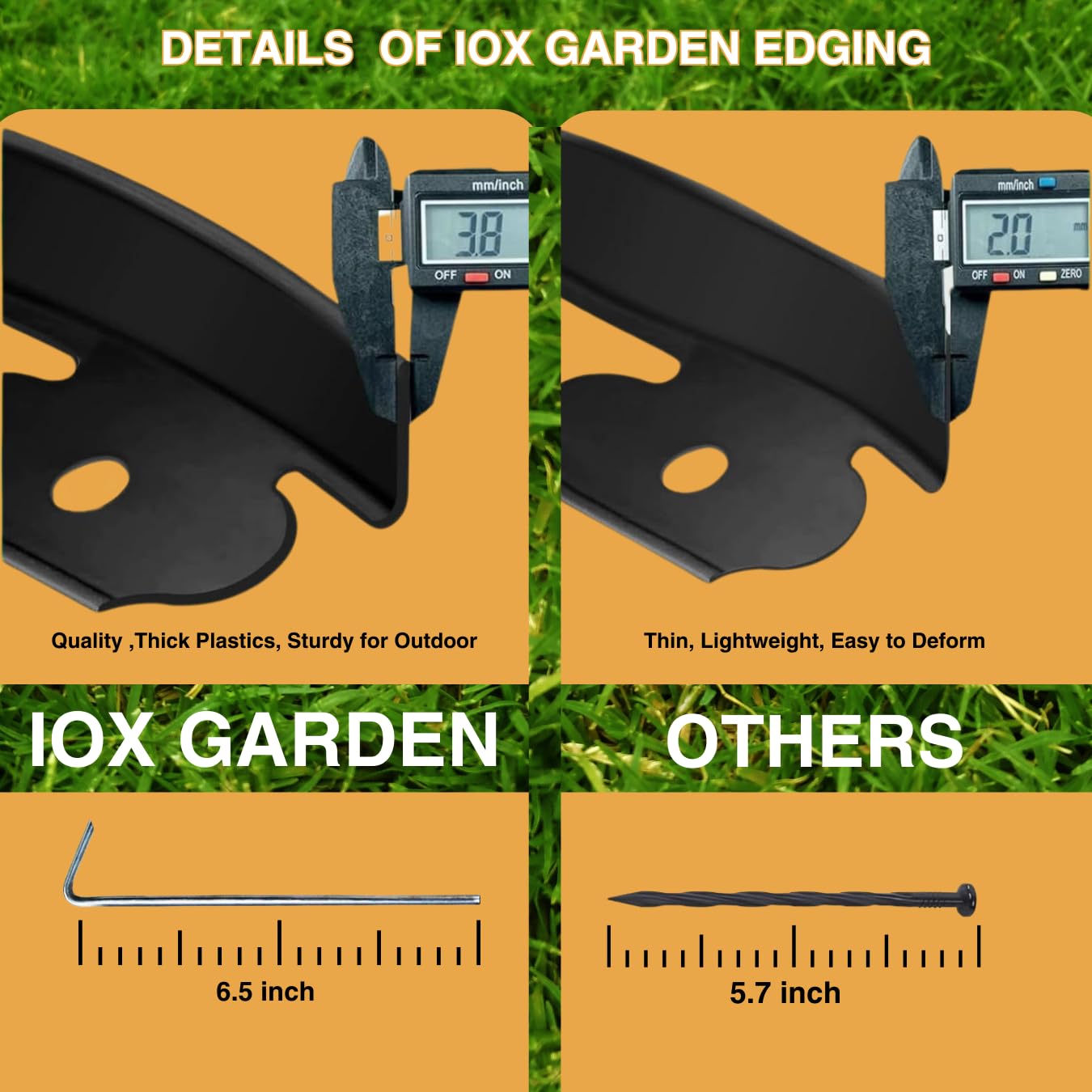 No Dig Landscape Edging 33FT - Tall Garden Border with Metal Spikes for Lawns & Flower Beds
