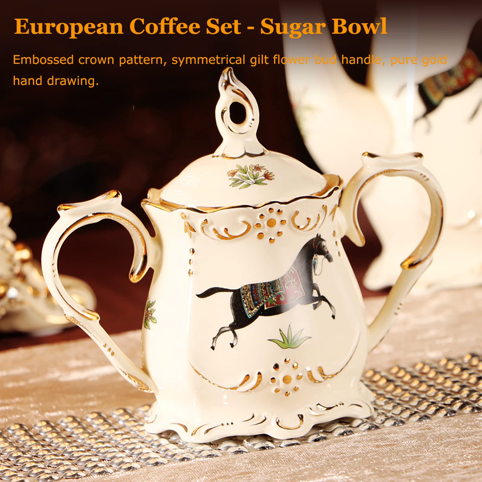 British Royal War Horse Tea Set - 8-Piece Porcelain Coffee & Tea Service with Teapot, Saucers, Sugar Bowl, Milk Jug & Teaspoons in Gift Box | Elegant Peony Design China Ceramic | Perfect for Afternoon Tea, Bridal Showers & Royal-Themed Parties