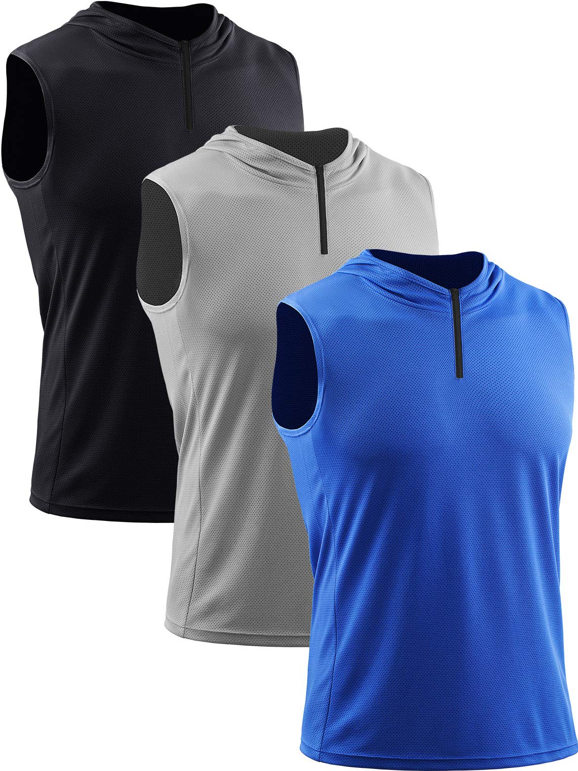 Neleus Men's Running Tank Tops 3 Pack - Breathable Sleeveless Workout Shirts with Hoods for Gym, Jogging & Outdoor Sports | Moisture Wicking Athletic Tops