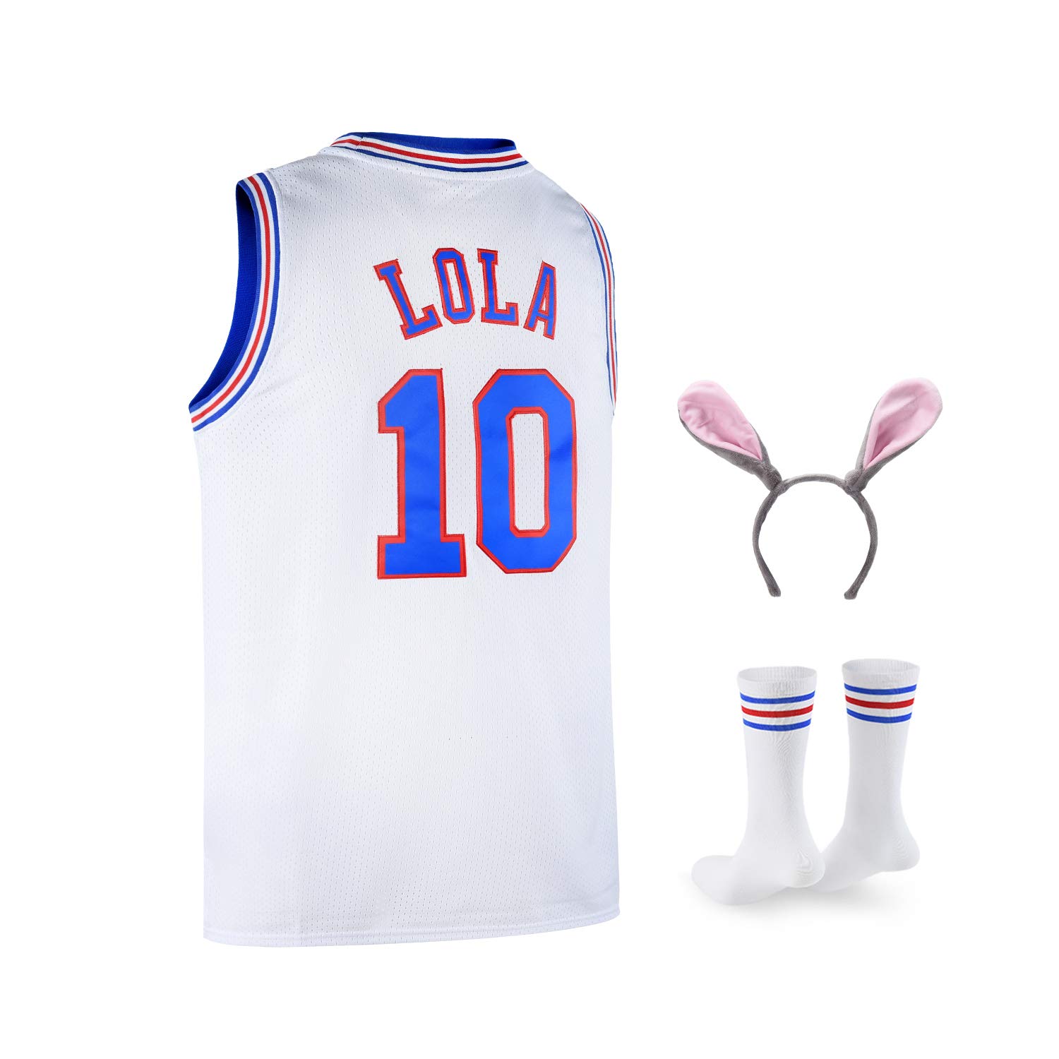 Lola #10 Space Jam Looney Tunes Basketball Jersey for Men - Official NBA Style Jersey with Headband & Socks (Sizes S-XXL) - Perfect for Basketball Games, Cosplay, and Sports Fans Gift