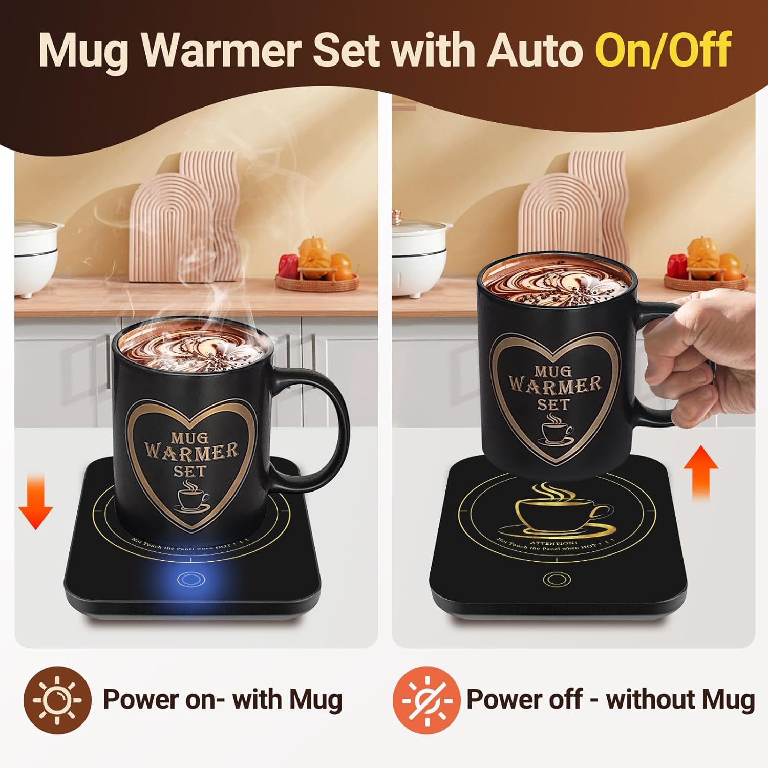 **Auto Shutoff Coffee Mug Warmer for Desk - USB-Powered Cup Warmer Set with Included Mug - Perfect for Office, Home & Travel - Black**