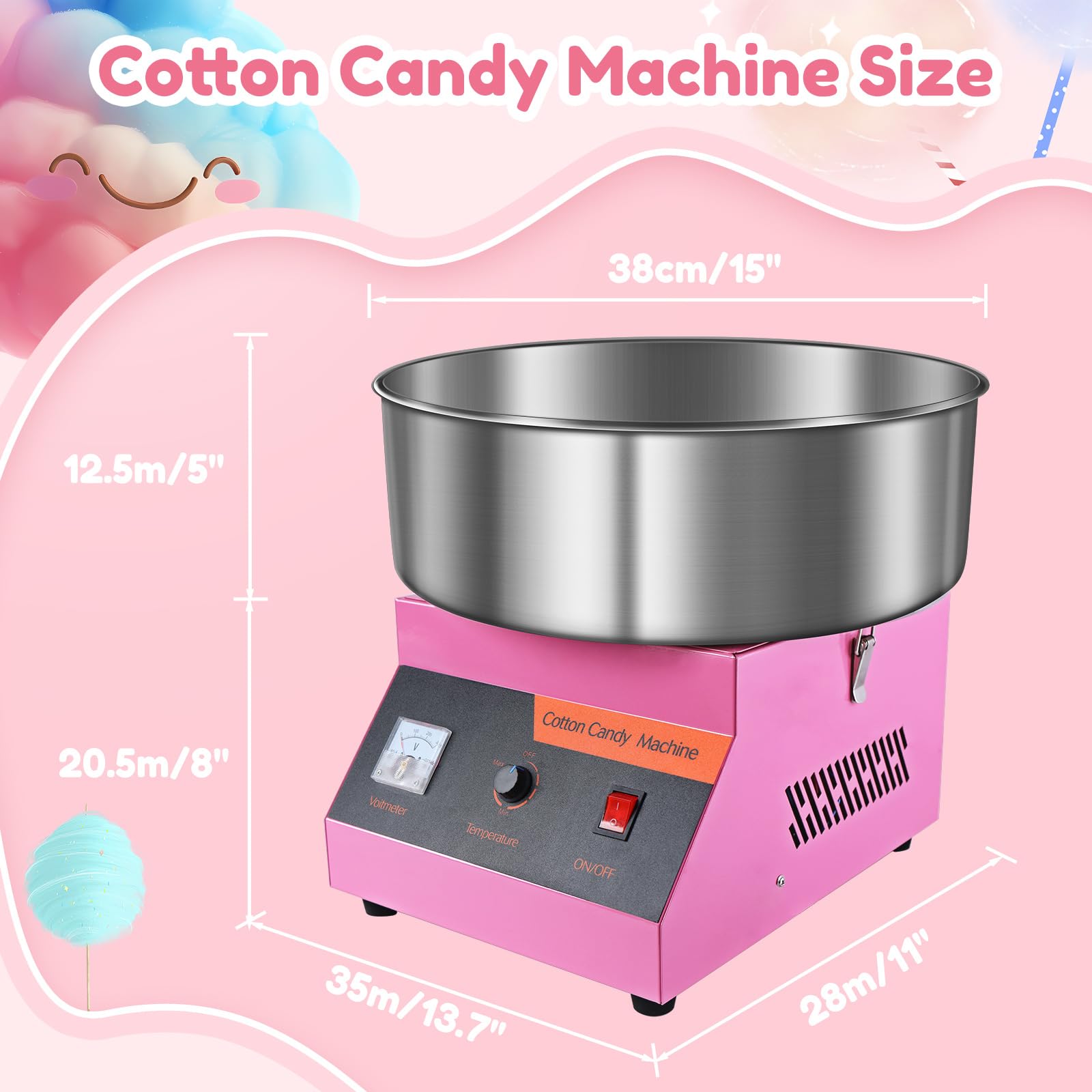 Commercial Cotton Candy Machine 1000W - Stainless Steel Bowl & Sugar Scoop - Easy & Safe Cotton Candy Maker for Kids, Home, Party, Birthday, Festival - Perfect for Carnival, Fair, and Event Concessions