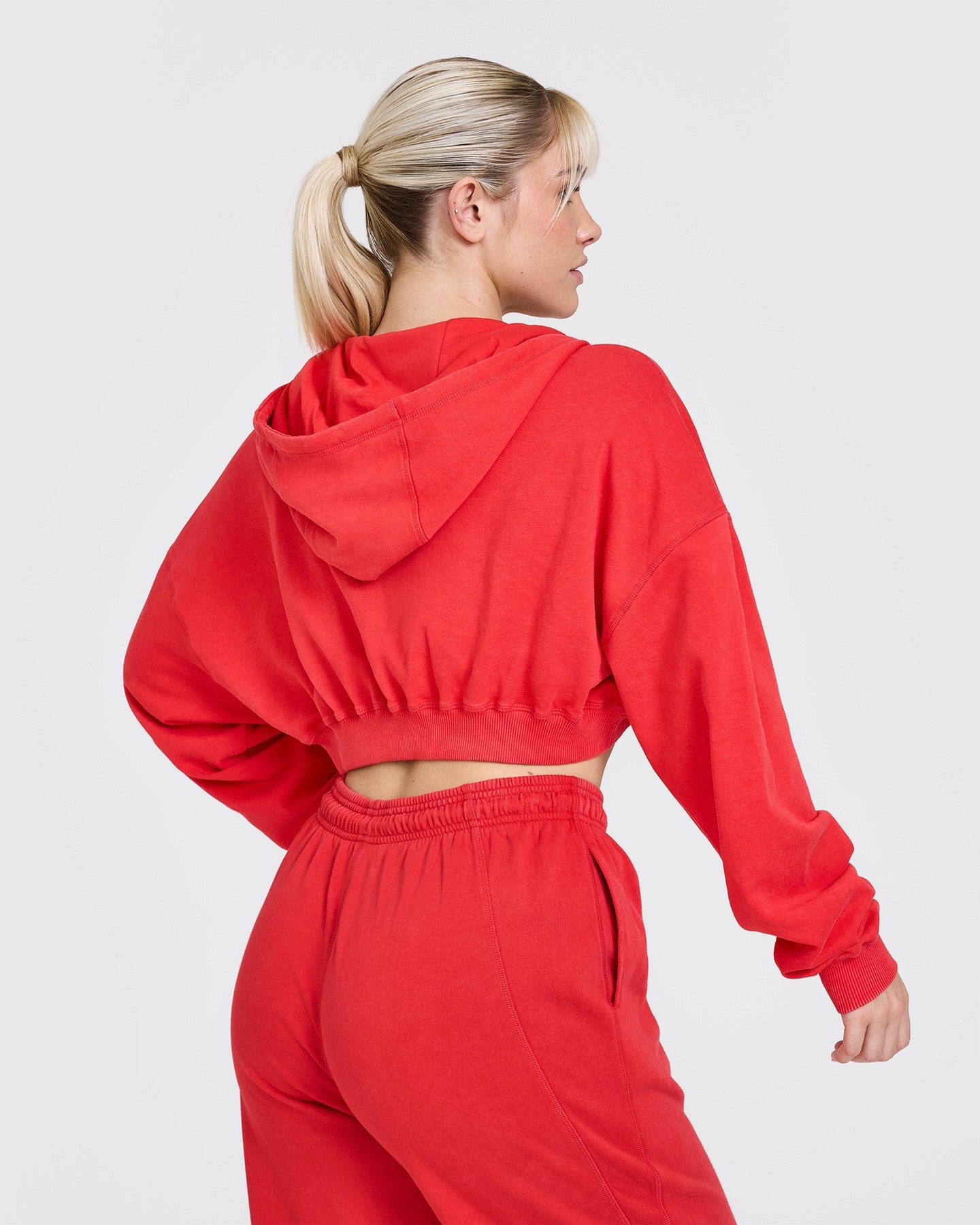 Raw Lounge Crop Zip Through Hoodie with Graphic Print | Muscle Mommy Red | Women's Fashion Streetwear for Gym, Yoga & Casual Outfits