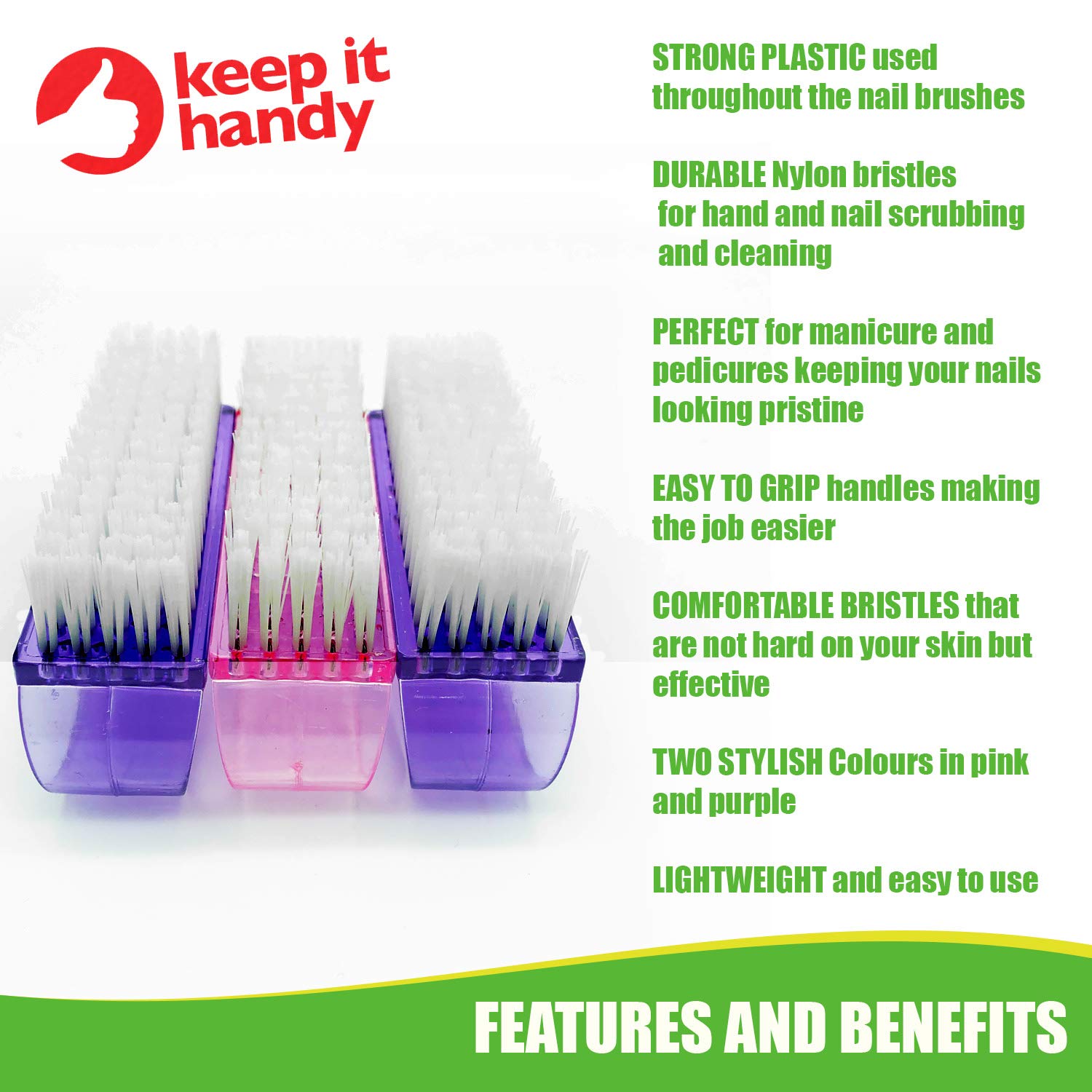 6-Pack Nail Brushes for Cleaning Nails - Soft Bristle Nail Brush Set with Handle in Bright Colors | Nail Scrubber & Cleaner for Manicure, Pedicure & Hygiene Care | Perfect for Home, Salon & Travel Use
