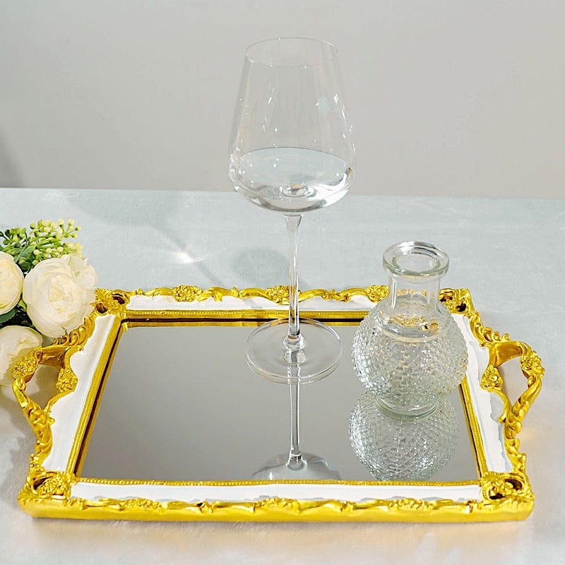 15x10 Inch Metallic Rectangular Mirror Serving Tray with Handles - Elegant Party Decor, Cocktail Serving, Home Decor & Gift Idea for Weddings, Hostess & Housewarming