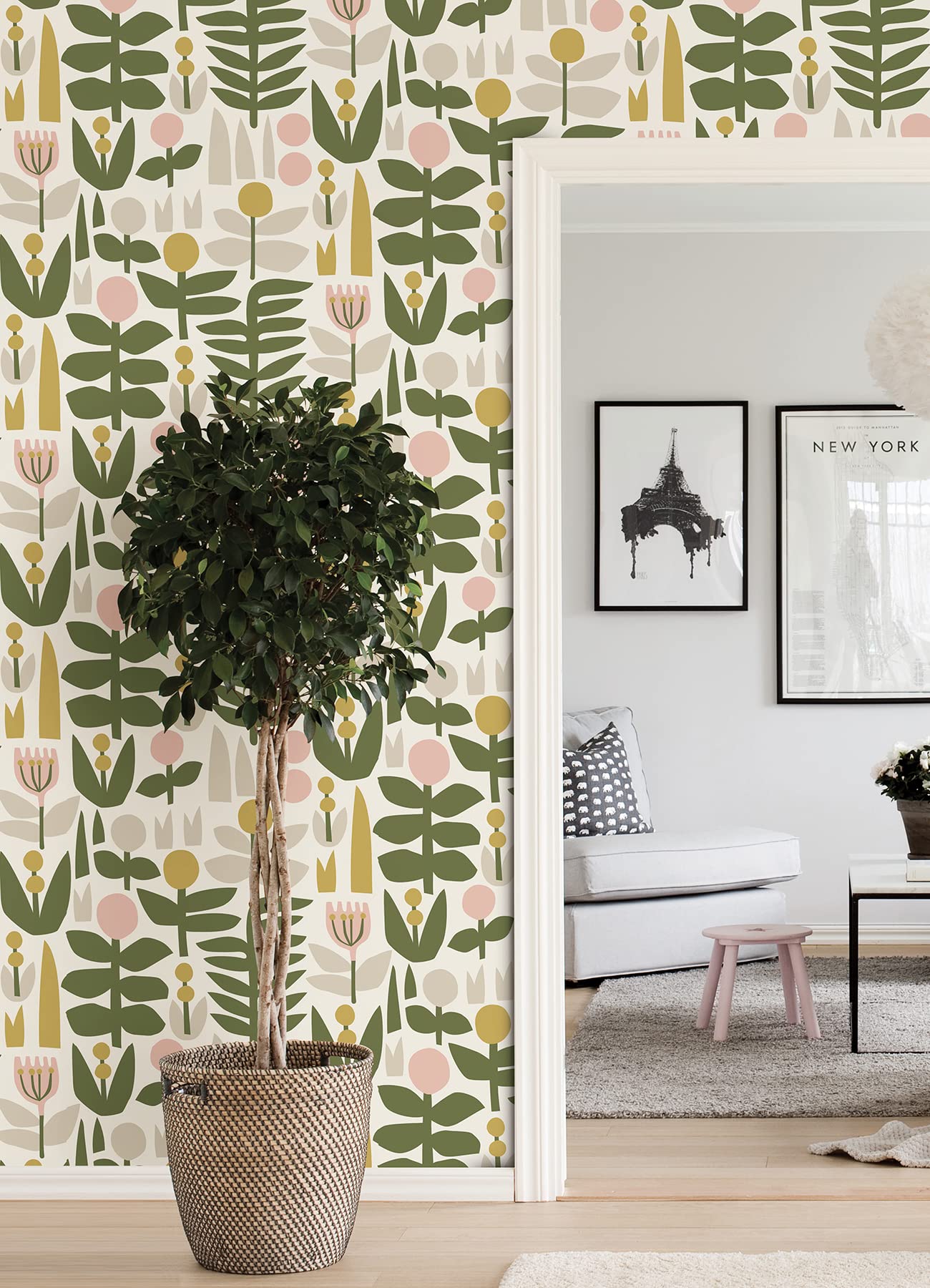 Yellow Folk Peel & Stick Wallpaper - Self-Adhesive Removable Wallpaper for Bedroom, Living Room, Kitchen & Nursery Decor