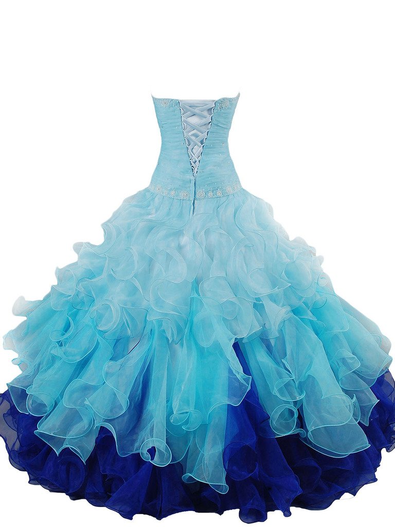 Elegant Women's Ball Gown - Sweetheart Neckline Rainbow Beaded Ruffle Quinceanera Dress for Prom, Wedding & Special Occasions