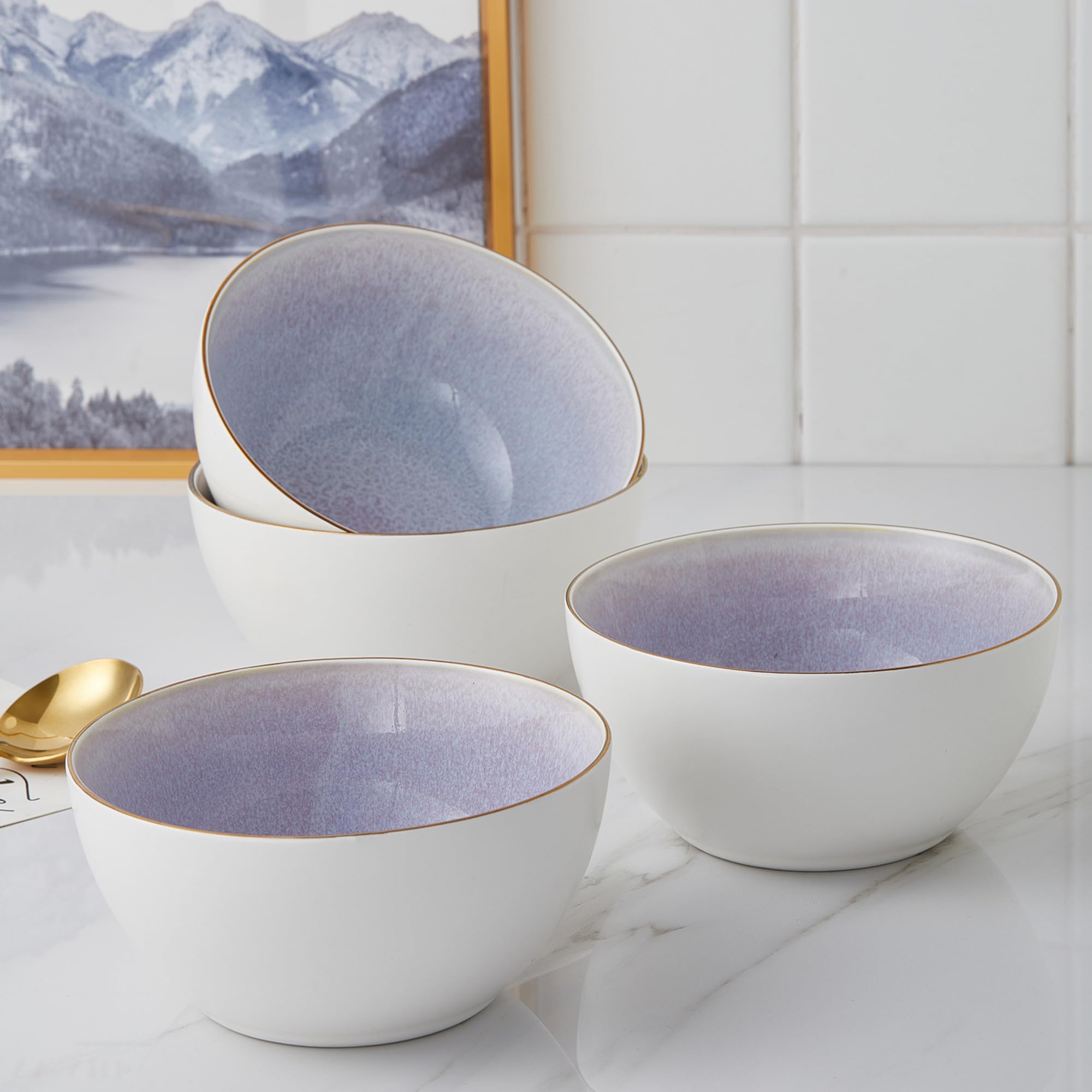 Luna Porcelain Dinnerware Set 16-Piece - 4-Person Lavender Stone Lain Dinner Plates, Bowls, Mugs & Saucers for Elegant Dining & Entertaining