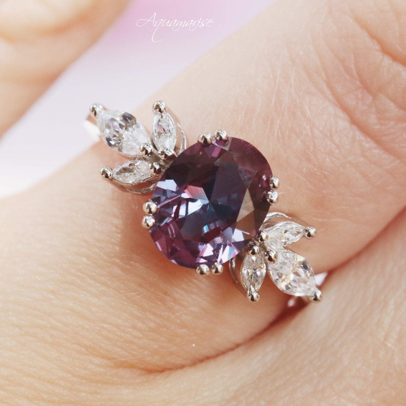 Eva Alexandrite Ring Sterling Silver – Elegant & Durable Jewelry for Women | Perfect for Weddings, Anniversaries & Special Occasions