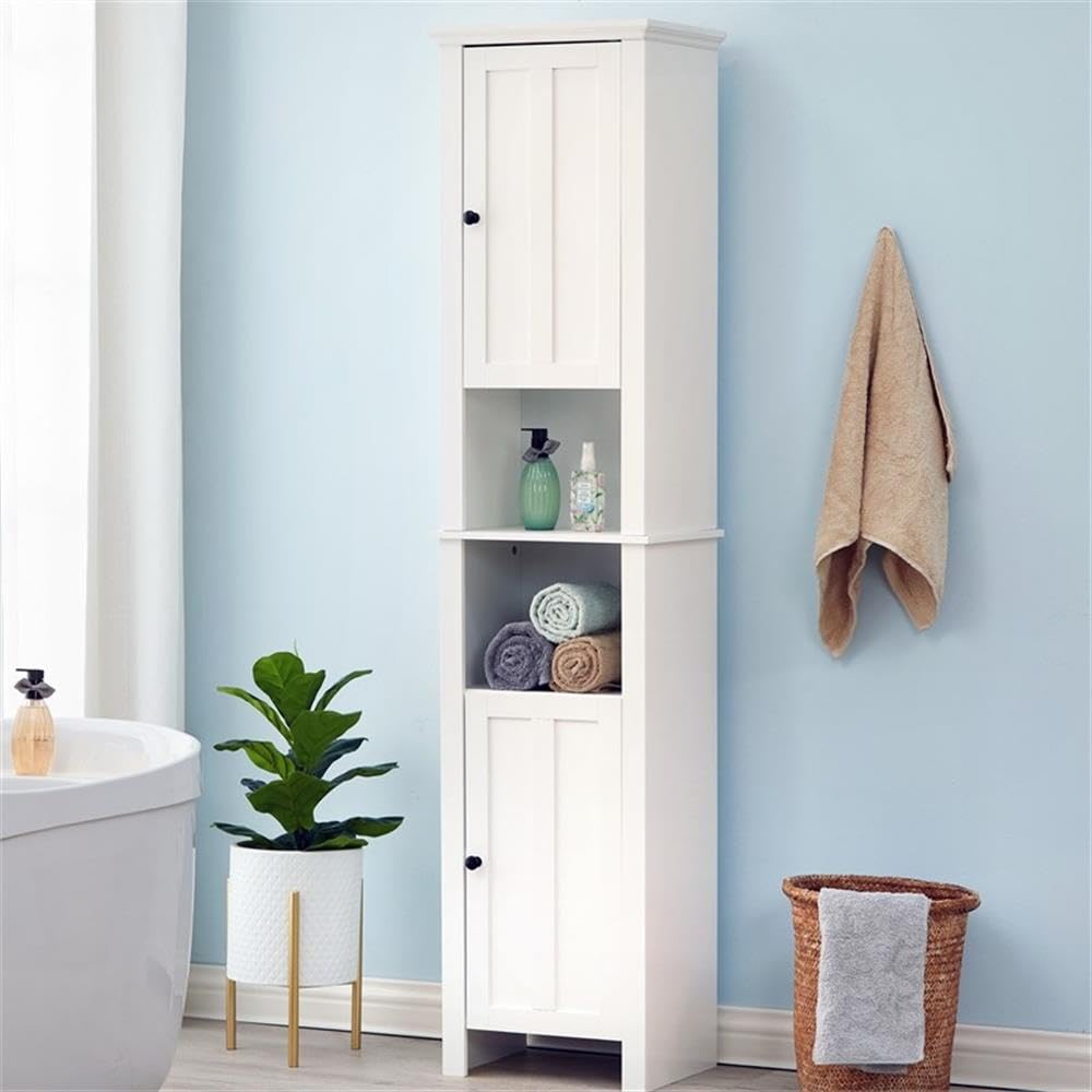 Winsome House White Wood Tall Bathroom Storage Cabinet - Perfect for Organizing Towels, Toiletries & Bathroom Essentials in Modern Homes