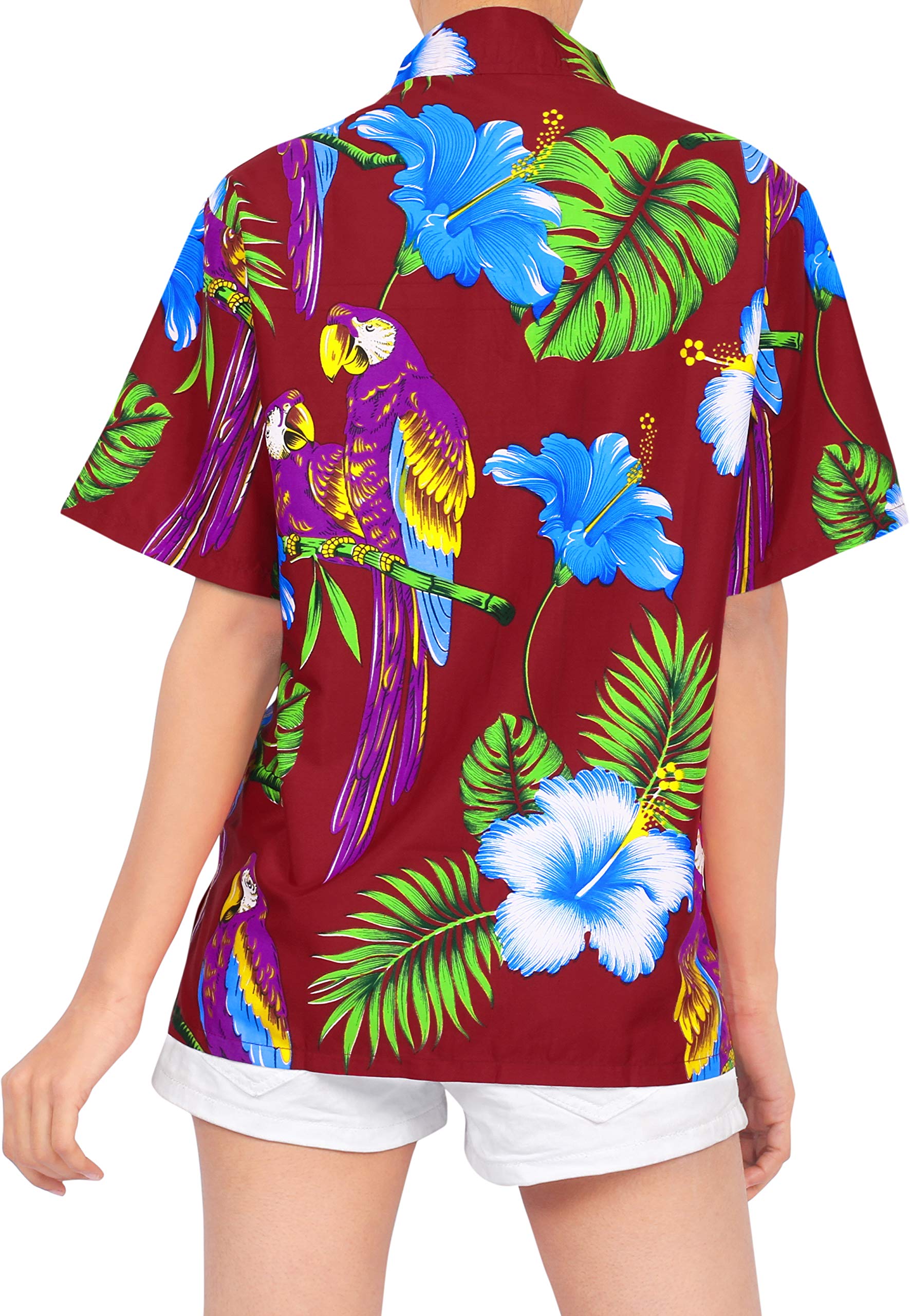 LA LEELA Women's Short Sleeve Hawaiian Beach Blouse - Floral Print Vacation Shirt for Summer, Pool Party & Tropical Getaways