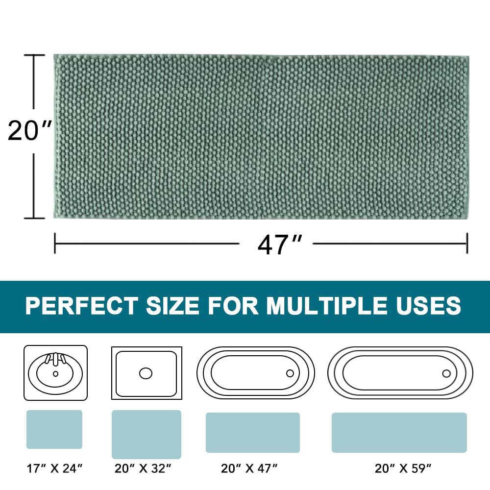 Non-Slip Turquoise Chenille Bath Rug Runner - Super Soft Water Absorbent Shaggy Bath Mat for Bathroom Floor (47