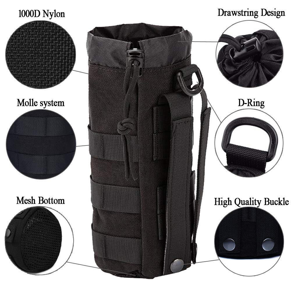 32OZ Tactical Water Bottle Pouch - 1000D Durable Molle Hydration Carrier Bag with Drawstring for Hiking, Camping & Outdoor Adventures