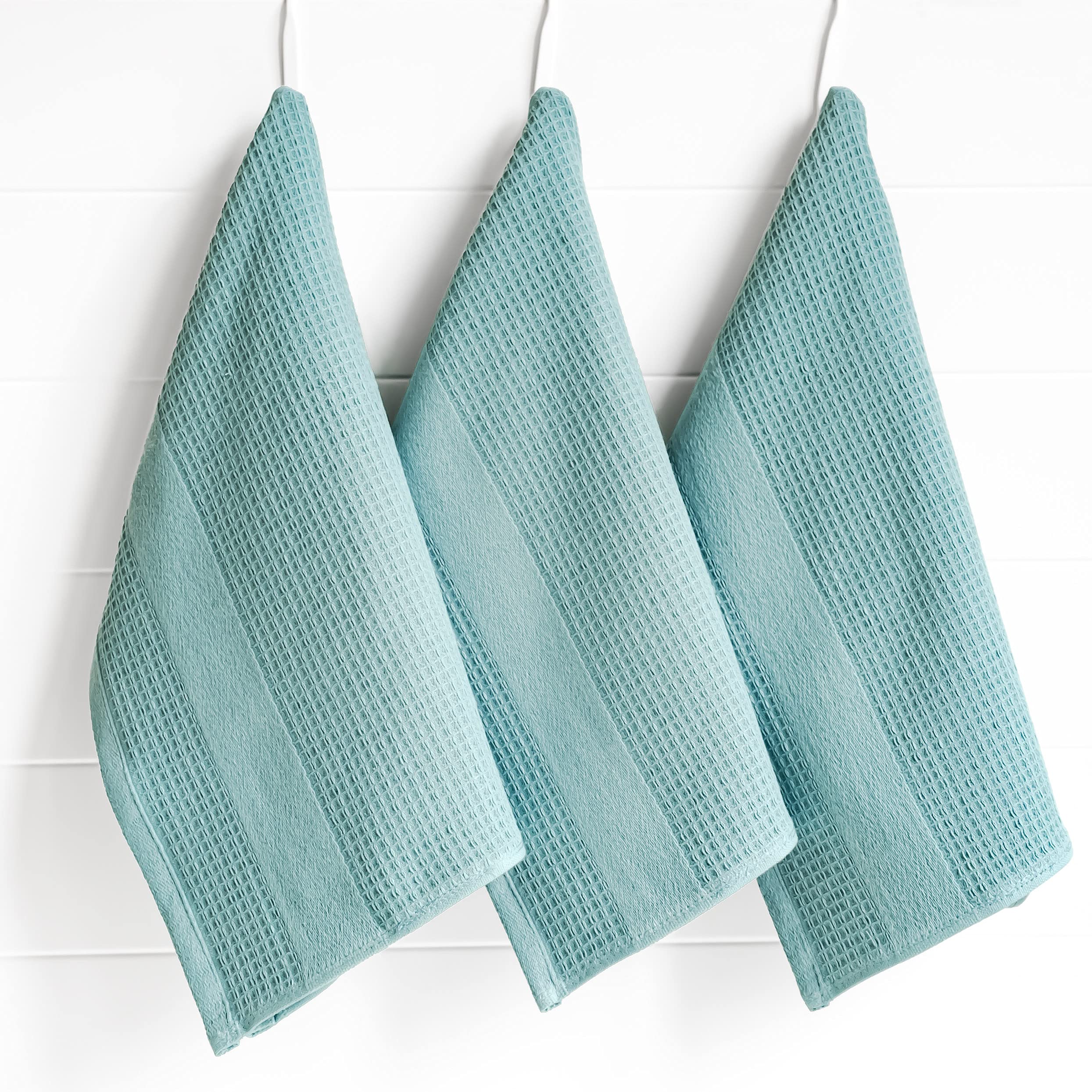 Premium Turquoise Dish Towels Set of 3 - Ultra Absorbent Waffle Weave Turkish Cotton Kitchen Towels in Aqua Teal - Perfect for Drying Dishes, Cleaning Countertops & Adding Stylish Decor to Your Kitchen