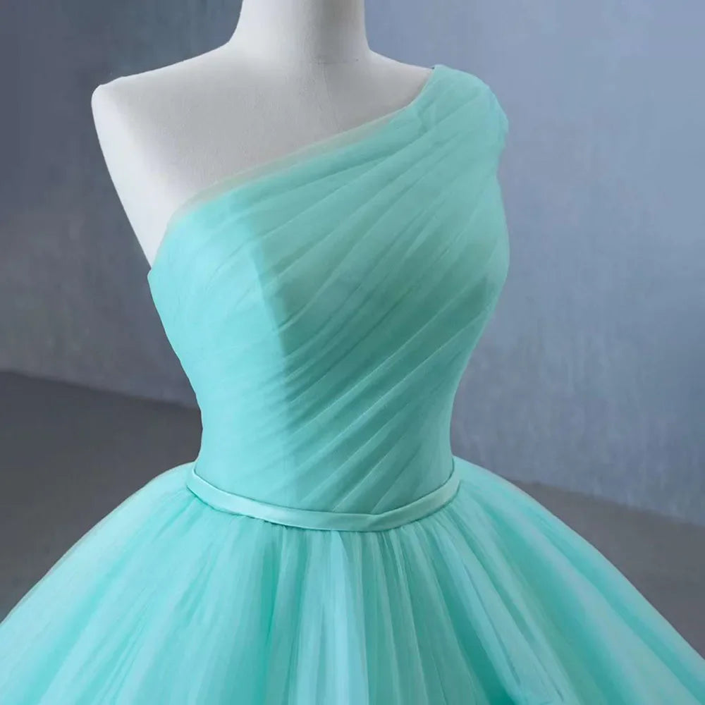 Serene Hill Luxury Custom Light Green One Shoulder Lace-Up Beaded Wedding Ball Gown - Perfect for Bridal Ceremonies, Evening Galas & Formal Events