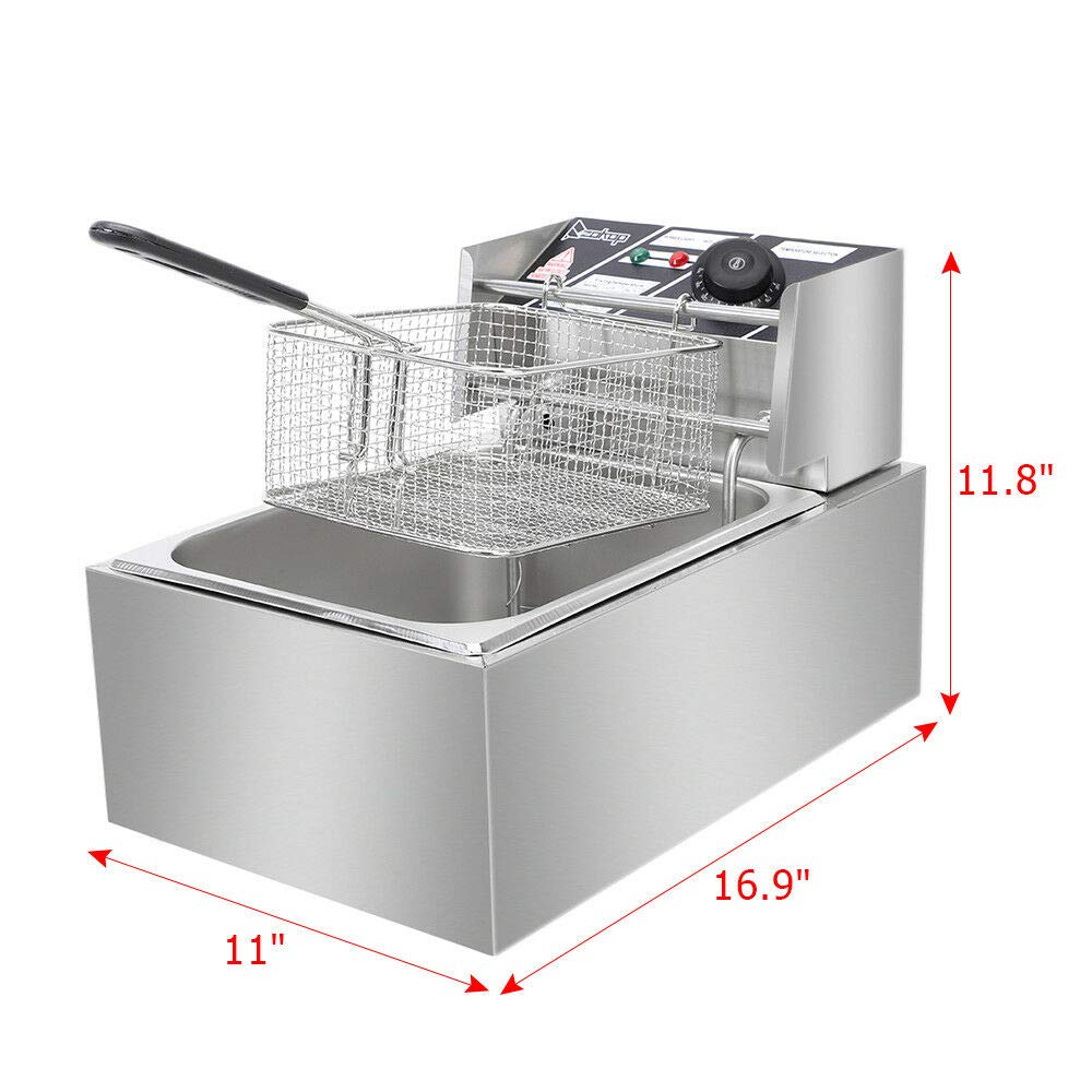 Commercial 2500W Heavy Duty Stainless Steel Deep Fryer - 6L Electric Tabletop Fryer with Basket for Restaurant, Home & Hotel Kitchen - Perfect for French Fries, Fried Chicken & More